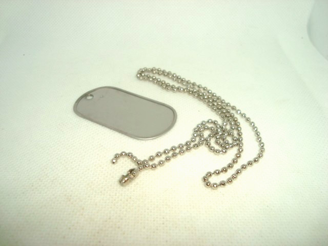 Military Style Dog Tag Silver Matte (Dull) Finish + 24 " in. Ball Chain necklace