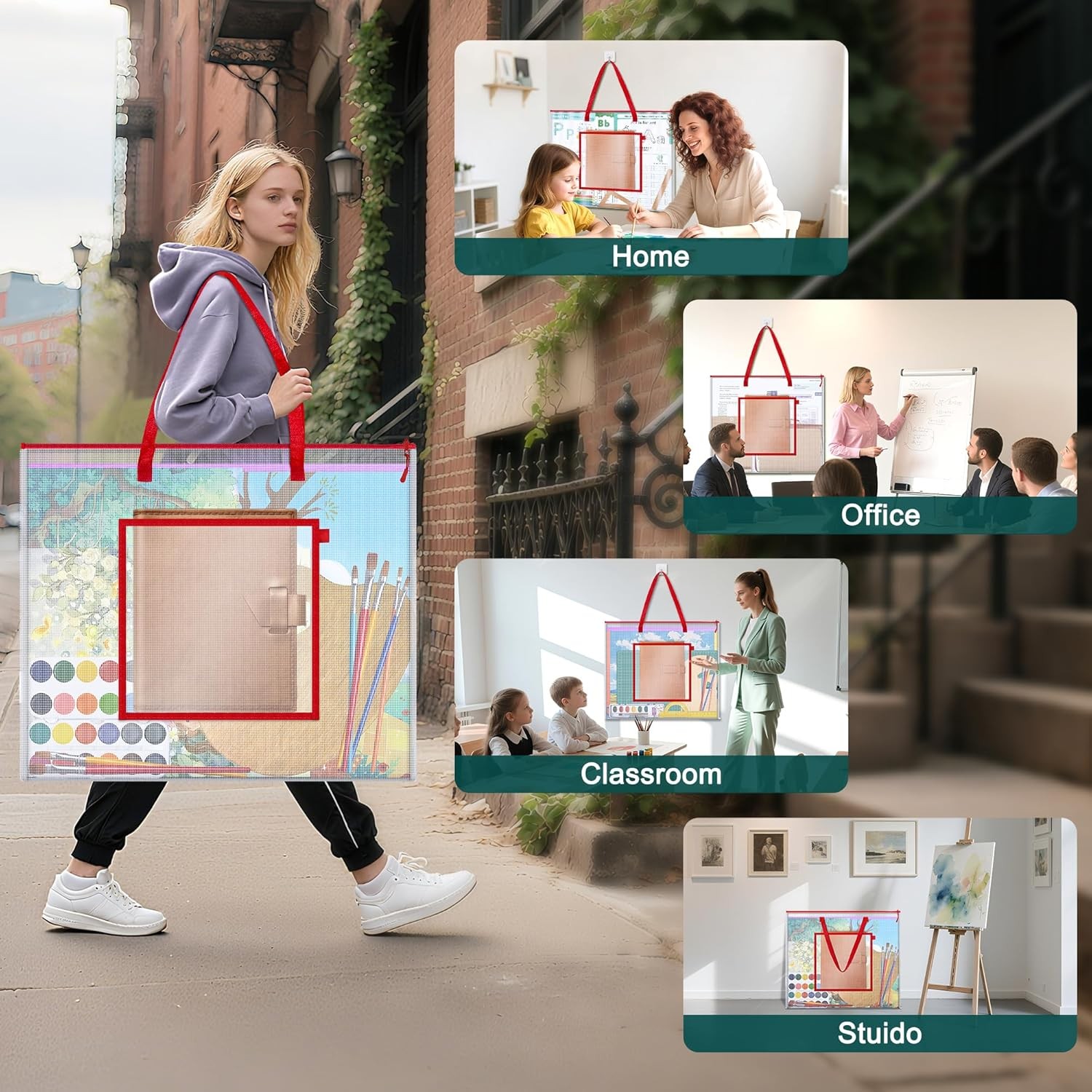 Large Poster Storage Bag, 25" x 19" Art Portfolio Bag with Pocket for Poster, Cu