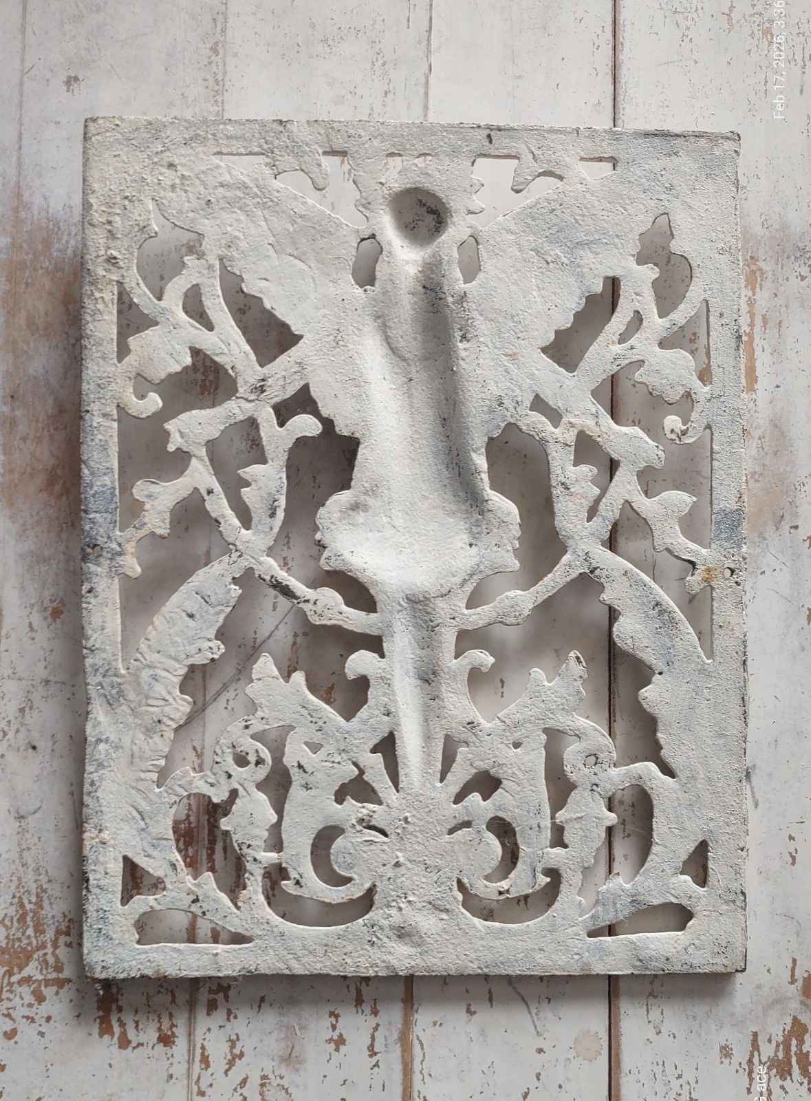 Antique Cast Iron Garden Angel Statue, Distressed Off White