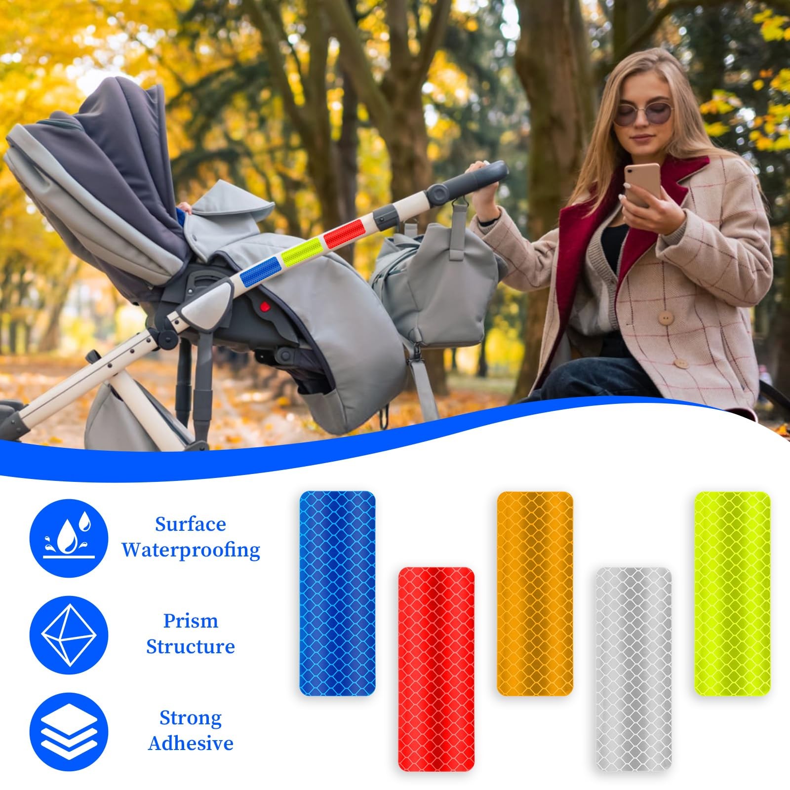 50PCS Reflective Tape High Visibility Waterproof Warning Stickers 5 Colors