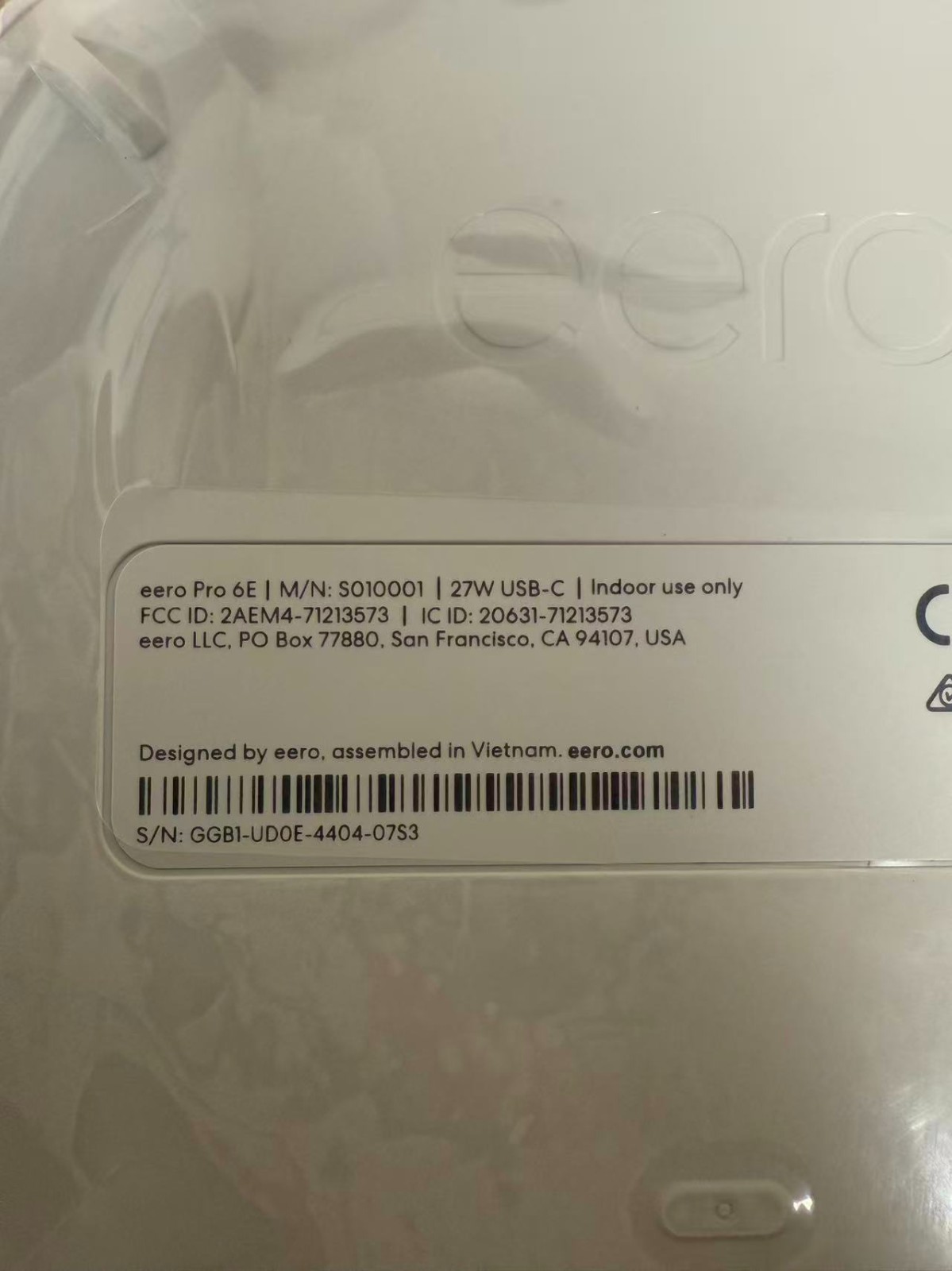 Eero Pro 6E S010001 Wireless Tri-Band Gigabit Mesh Router