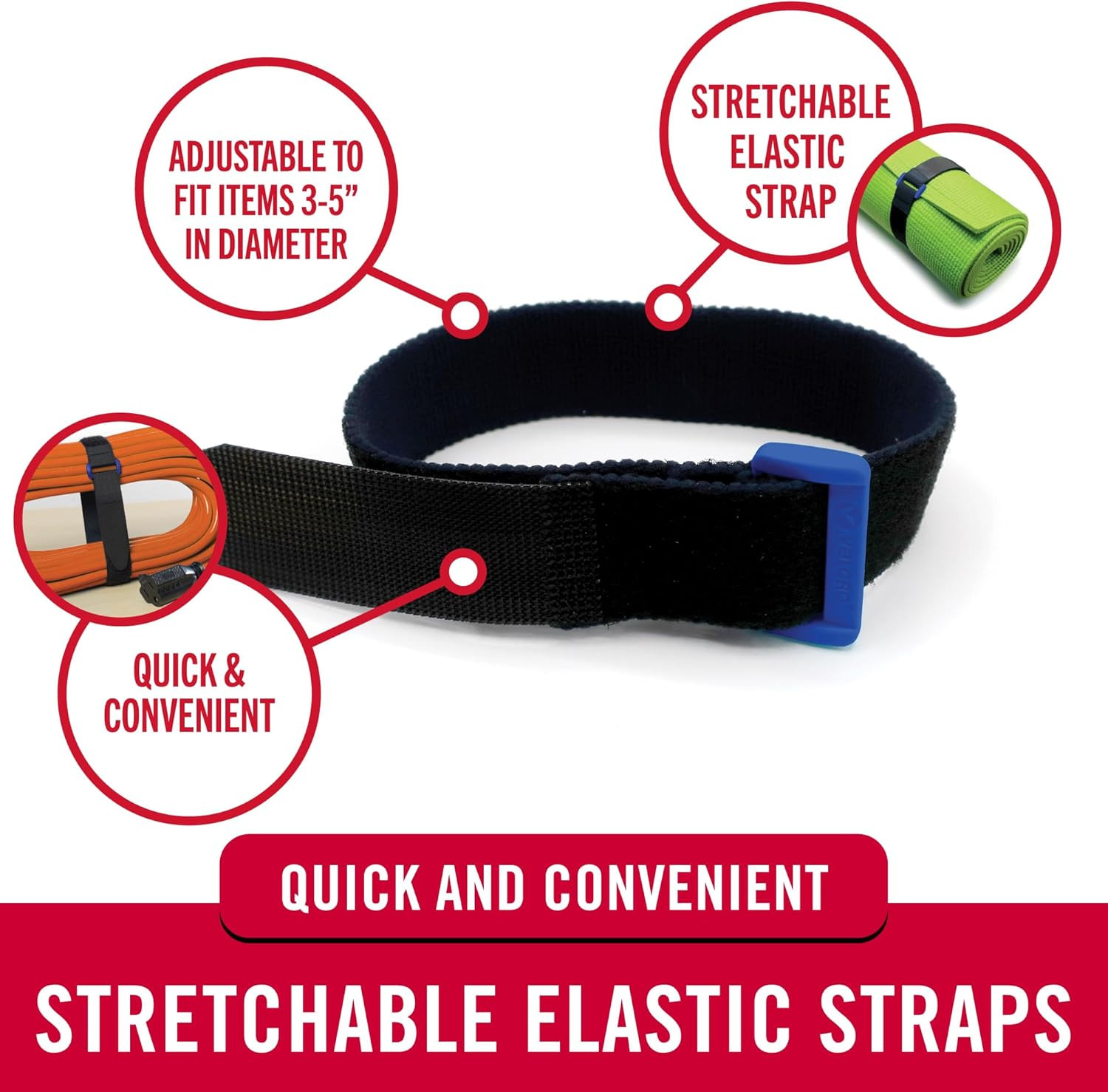 VEL-30792-AMS 15 Inch Elastic Straps 4 Pack | Stretchable and Adjustable for Snu