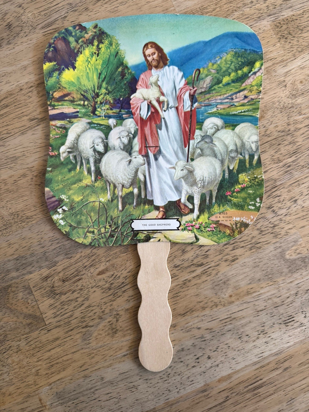 5 Vintage Hand Fans Grocery 1936 Church 1981 Jeweler VA Religious Hand Fans