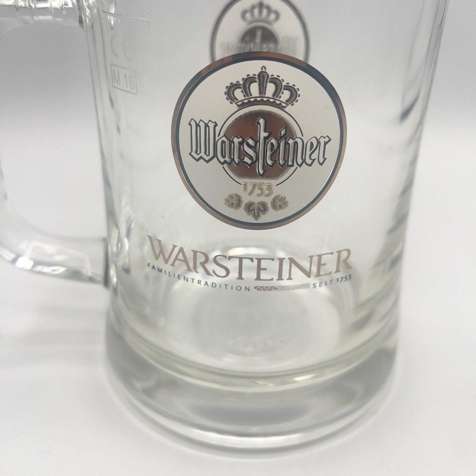 Warsteiner Brewery Germany Glass Beer Stein Mug Tankard Embossed .5L