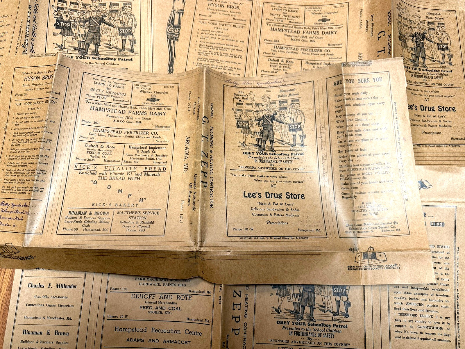 OLD LEES DRUG STORE WESTMINSTER MARYLAND COCA COLA BORDENS SCHOOL BOOK COVER LOT