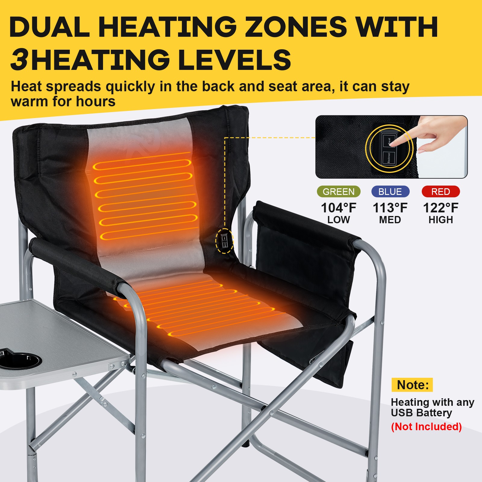 Director Chair Folding Camping Chair with Side Table Heavy Duty Portable Chair