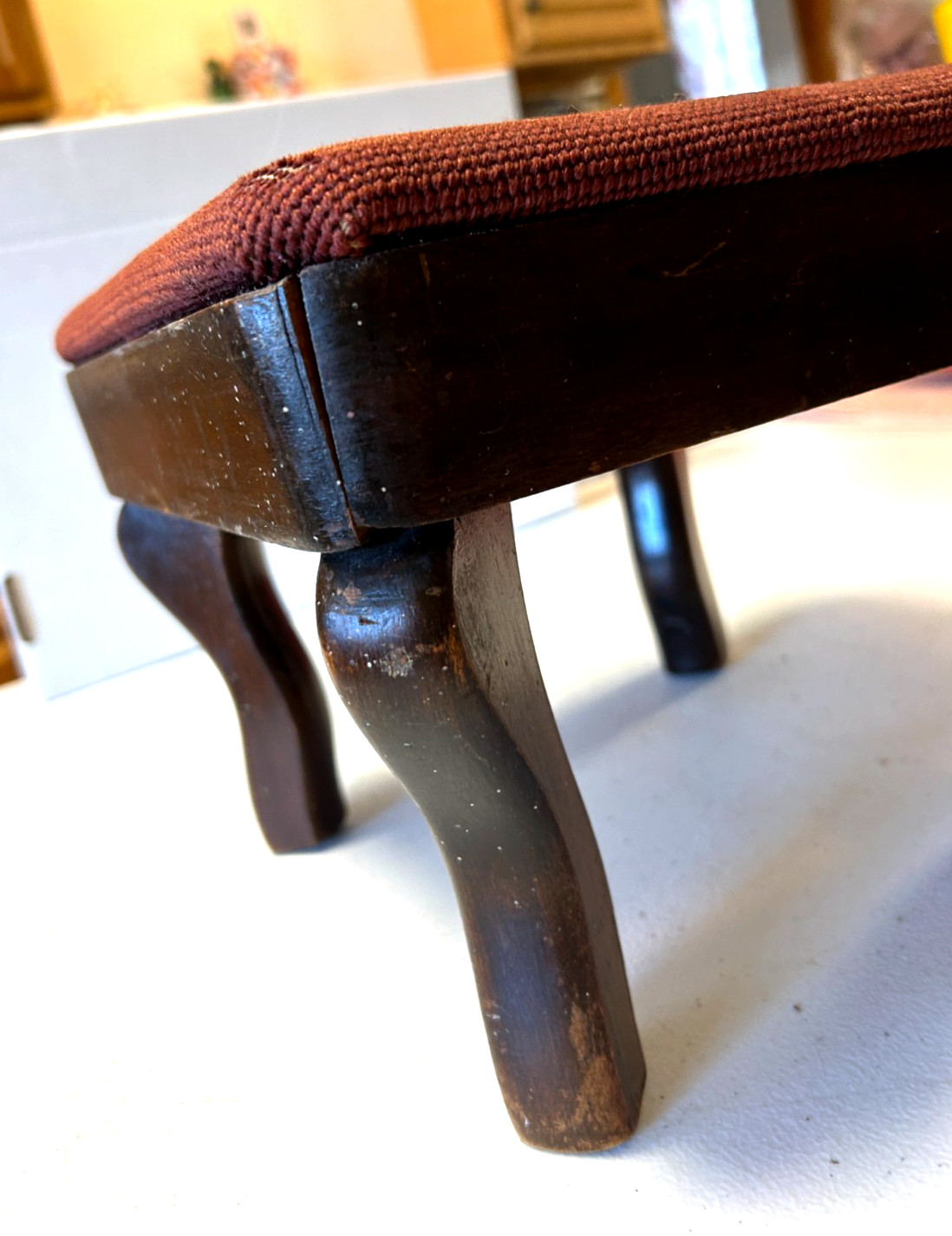 Vintage Footstool Floral Needlepoint Upholstery Victorian Coquette Leg Pad Feet