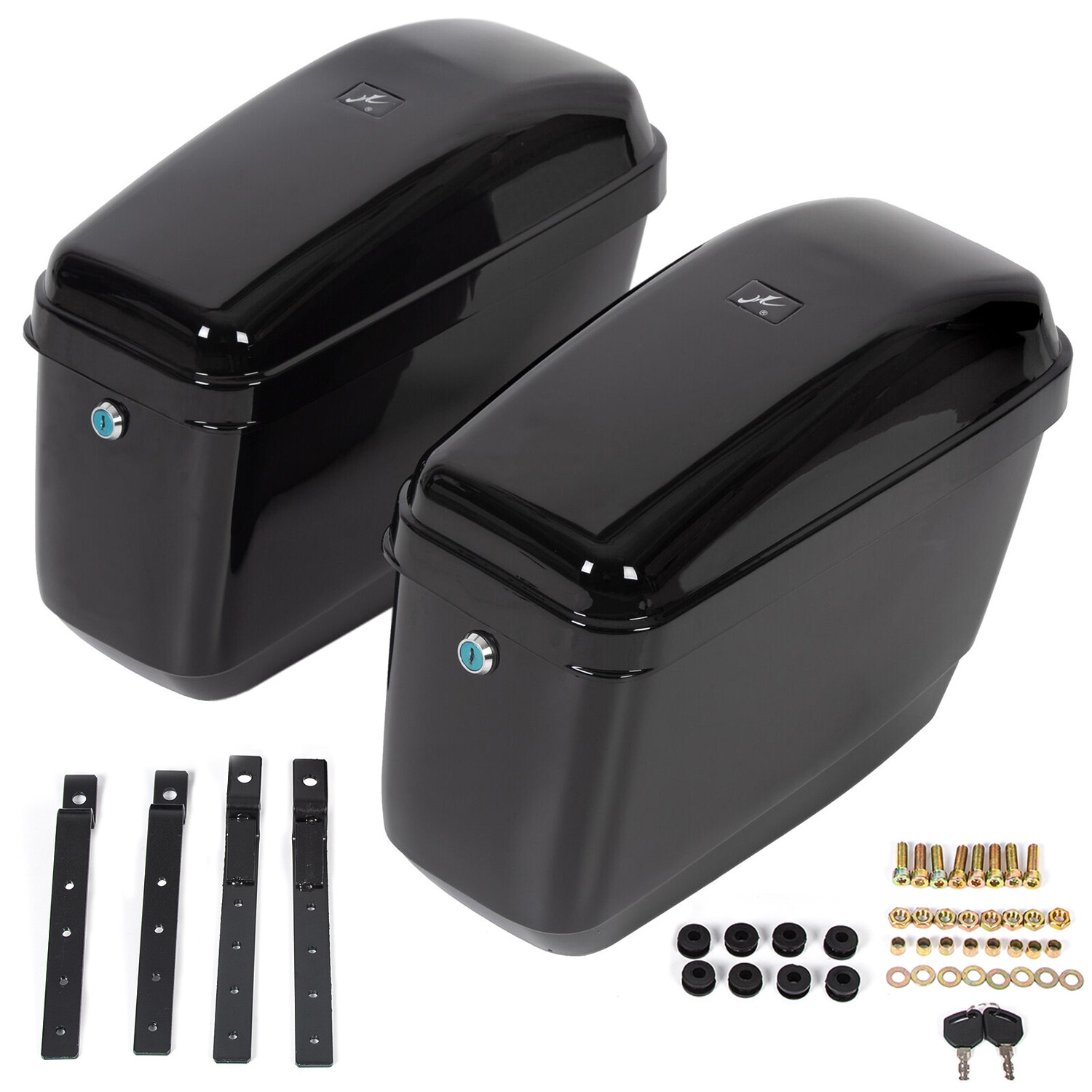 Black Motorcycle Hard Side Saddle Bags w/Hardware For Yamaha V-Star XVS 650 1100