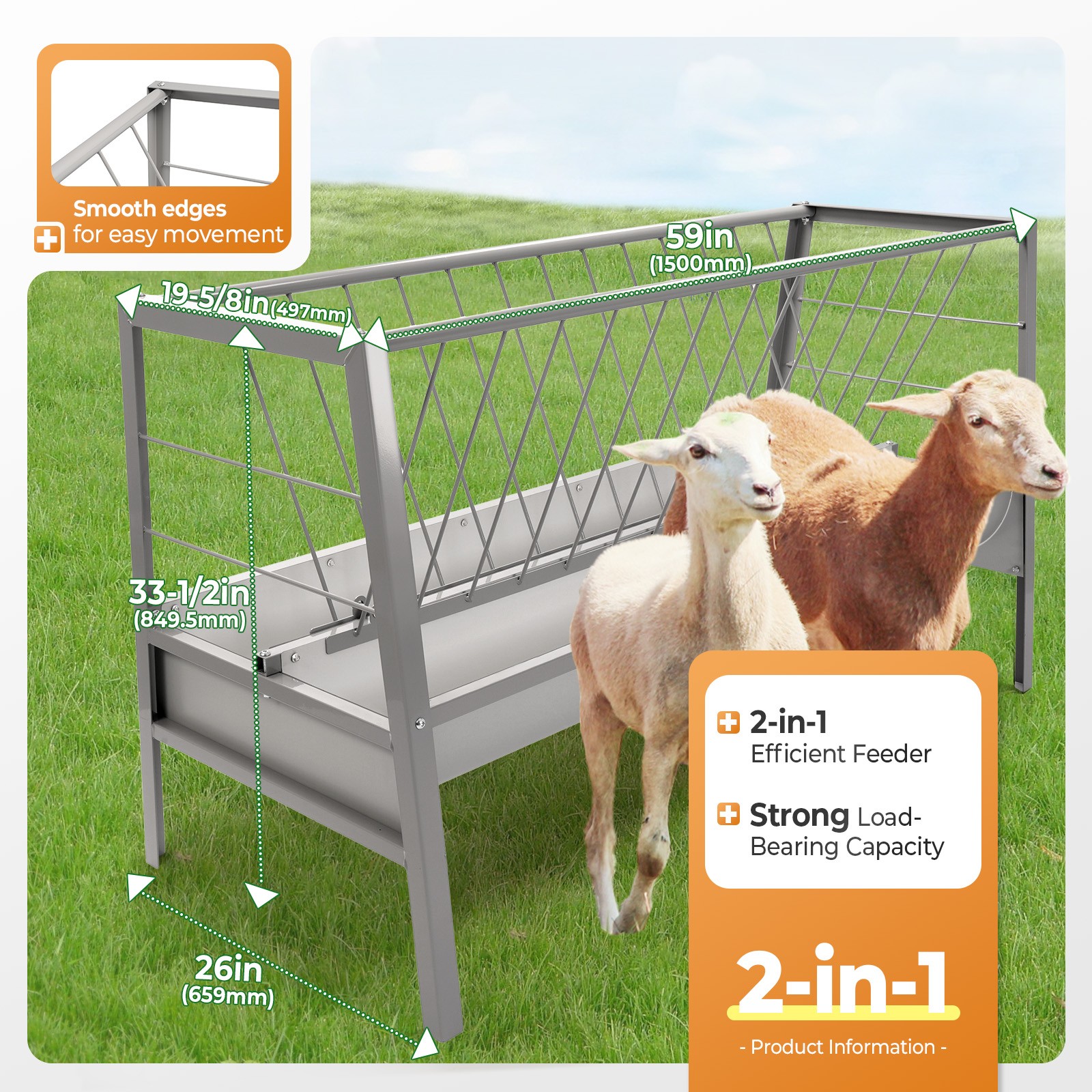 Heavy Duty Steel 77 Gallon Pasture Hay Feeder For Goats, Sheep, Miniature Horses