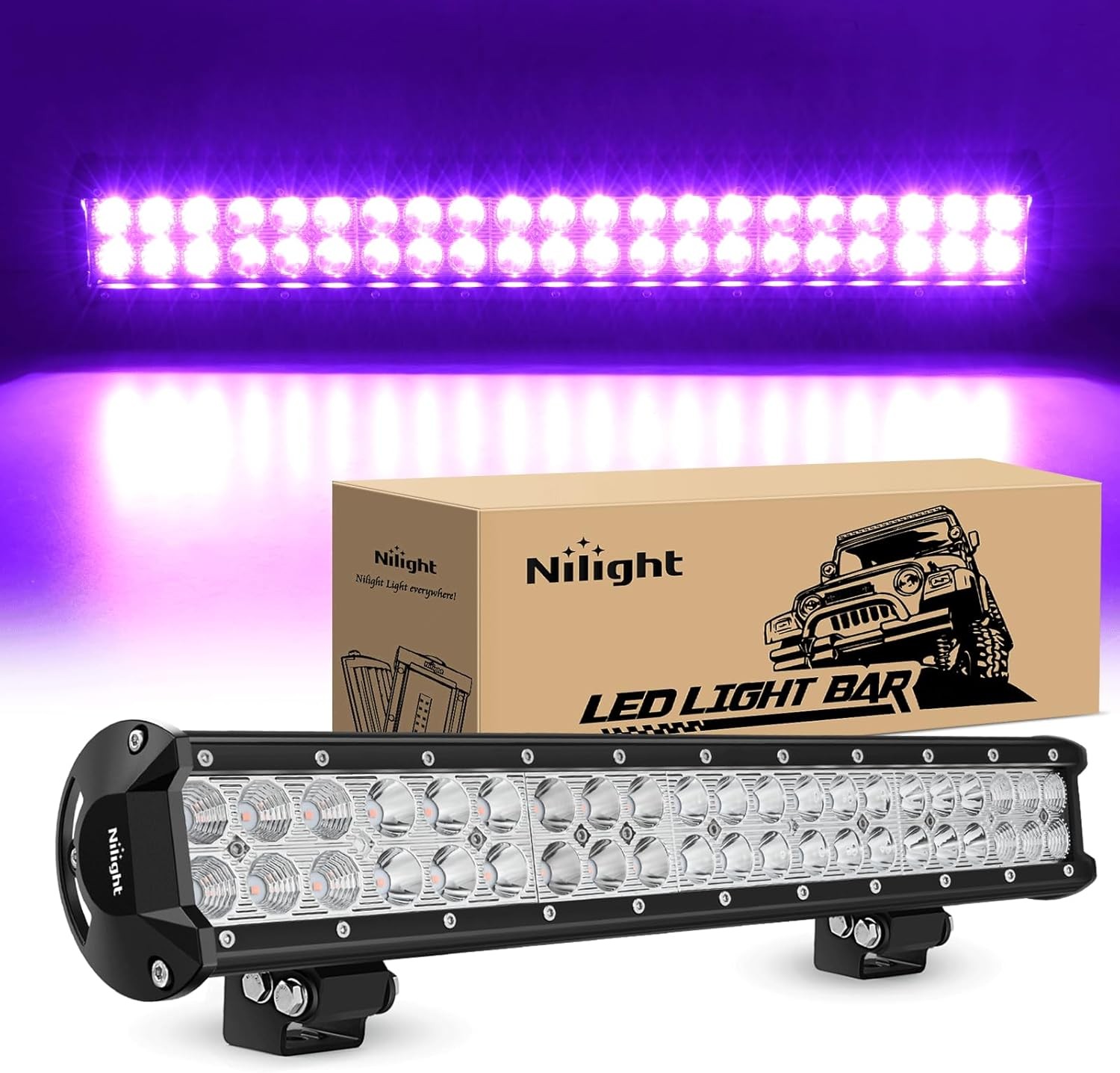 Nilight 20 Inch LED Light Bar Combo Spot Flood Purple Beam 126W Double Row Light