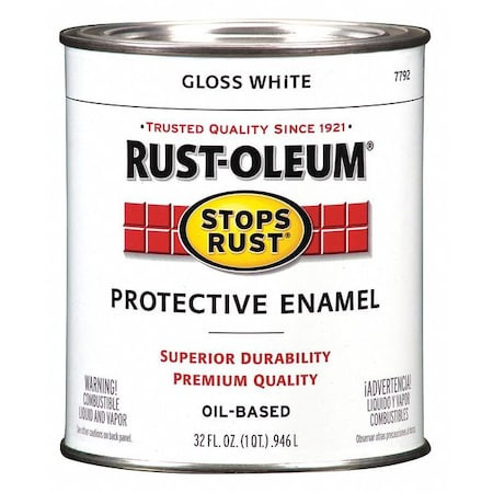 Rust-Oleum 7792502 Interior/Exterior Paint, Gloss, Oil Base, White, 1 Qt