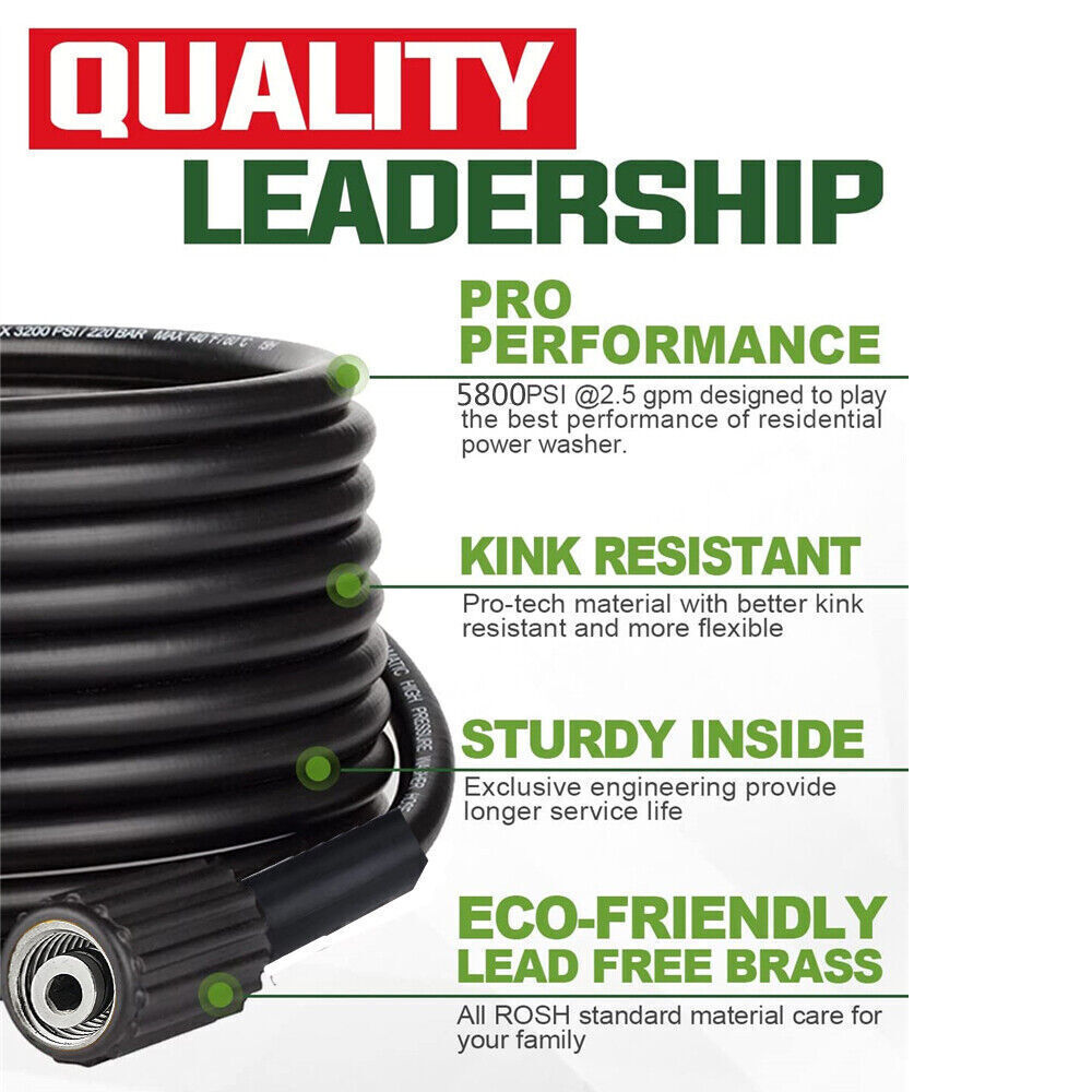 50 FT High Pressure Washer Hose 5800 PSI M22-14MM Power Washer Extension Hose US