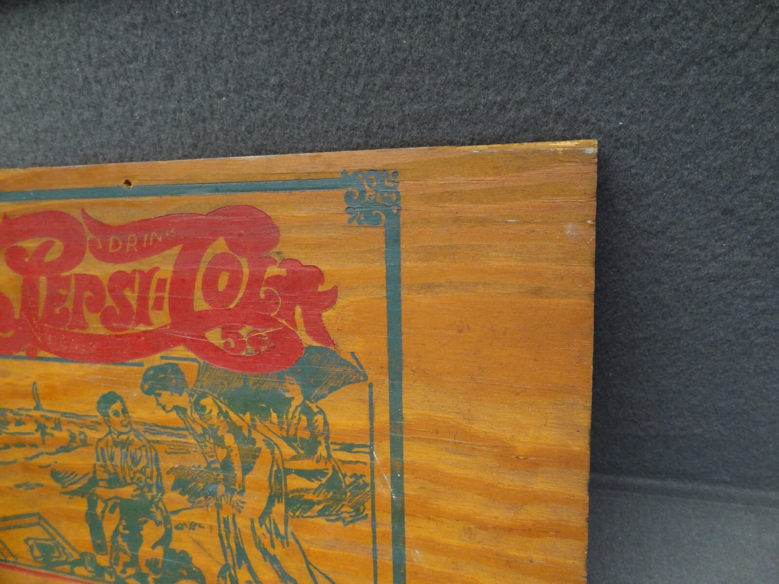 Pepsi-Cola 16" Hits The Spot Down On The Beach Wood Wooden Sign Crate Side VTG