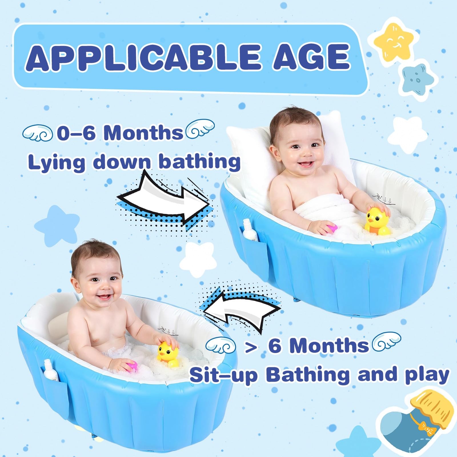 Bañera Inflable Azul Con Bomba De Aire Para Bebes Niño 6-12 Meses Recien Nacidos