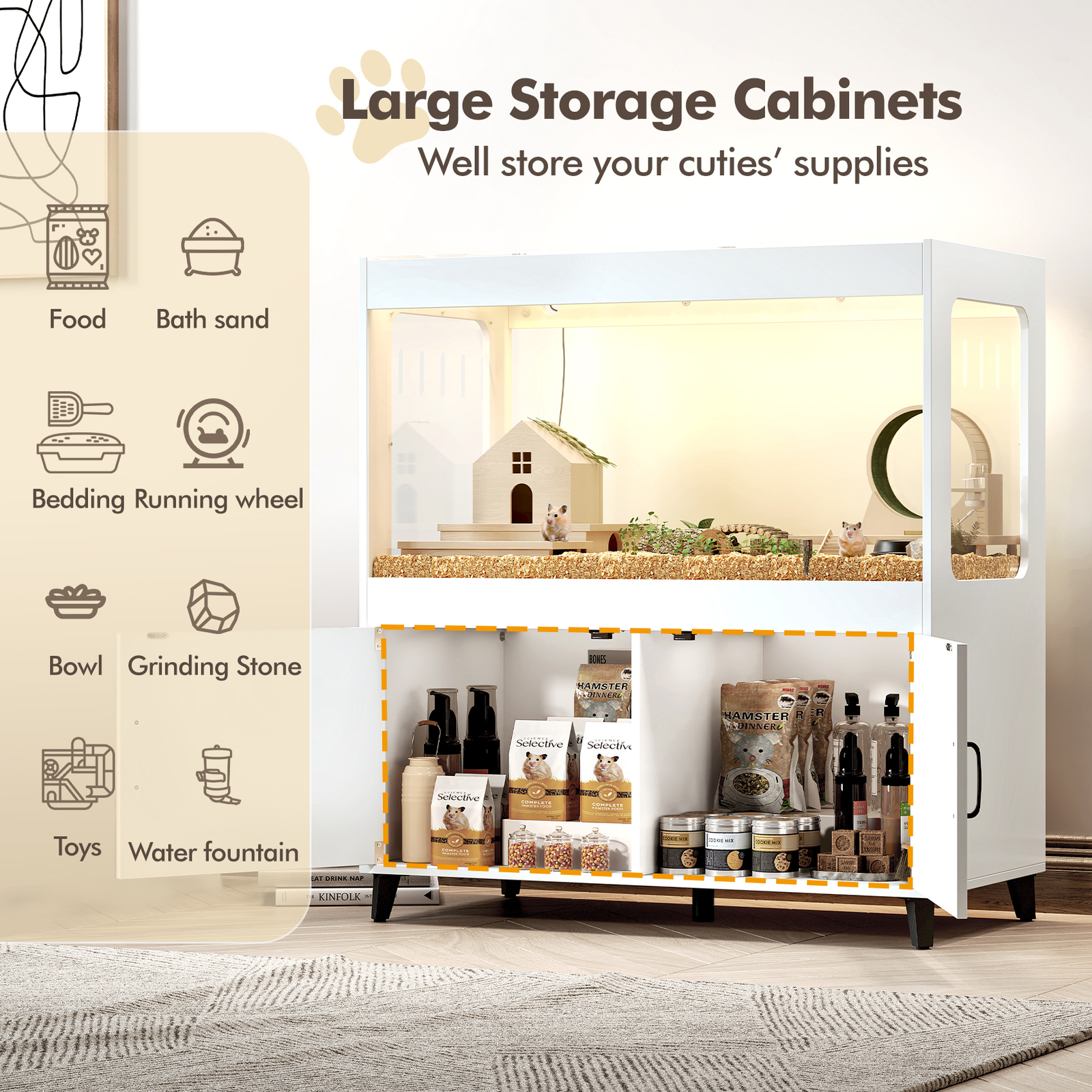 Wood Hamster Small Animal Cage with Storage Cabinet for Chinchilla Guinea Pig