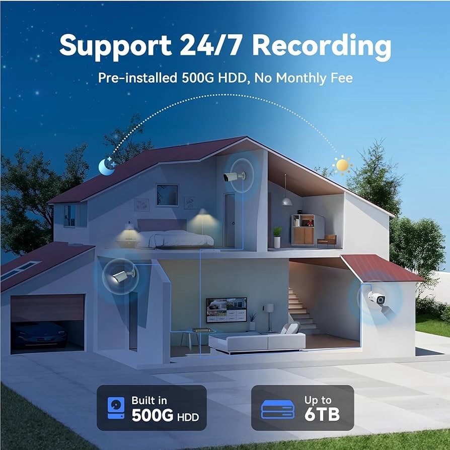 VORGUT Wired Security Camera System 4CH DVR 5MP Lite 4x3MP Cameras 500GB