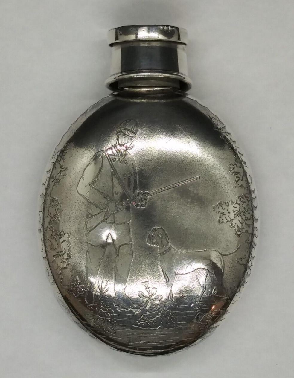 1888 Antique Silverplate Flask & Collapsible Cup/Lid w/ Monogram  5 1/2 x 4''