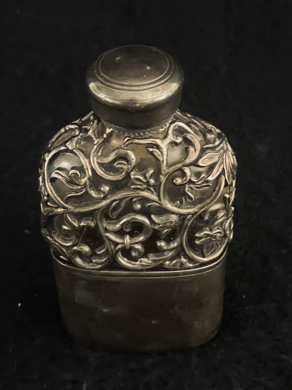 Civil War Era Whiskey Glass Flask MV OLRY w Repousse Style Metalwork