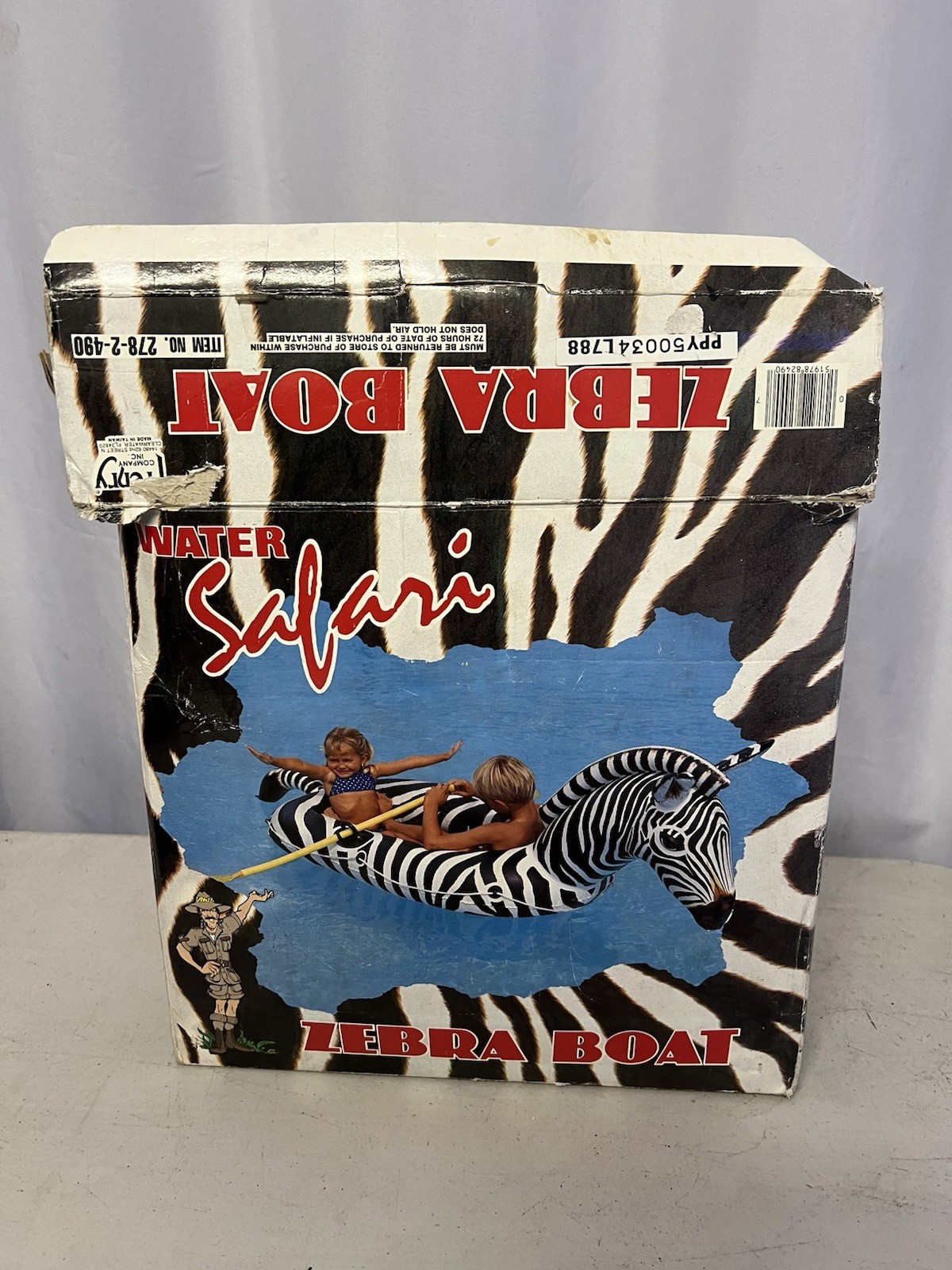 Water Safari Zebra Boat Inflatable Float 90" The Frenry Co Inc Rare VTG 1985