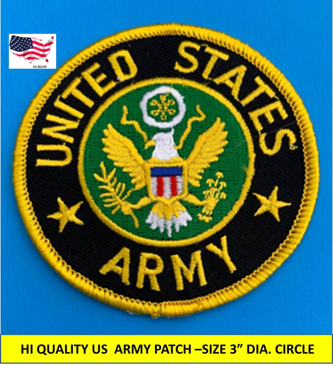 US ARMY EMBROIDERED PATCH IRON-ON SEW-ON 3" ROUND APPLIQUE - HIGH QUALITY