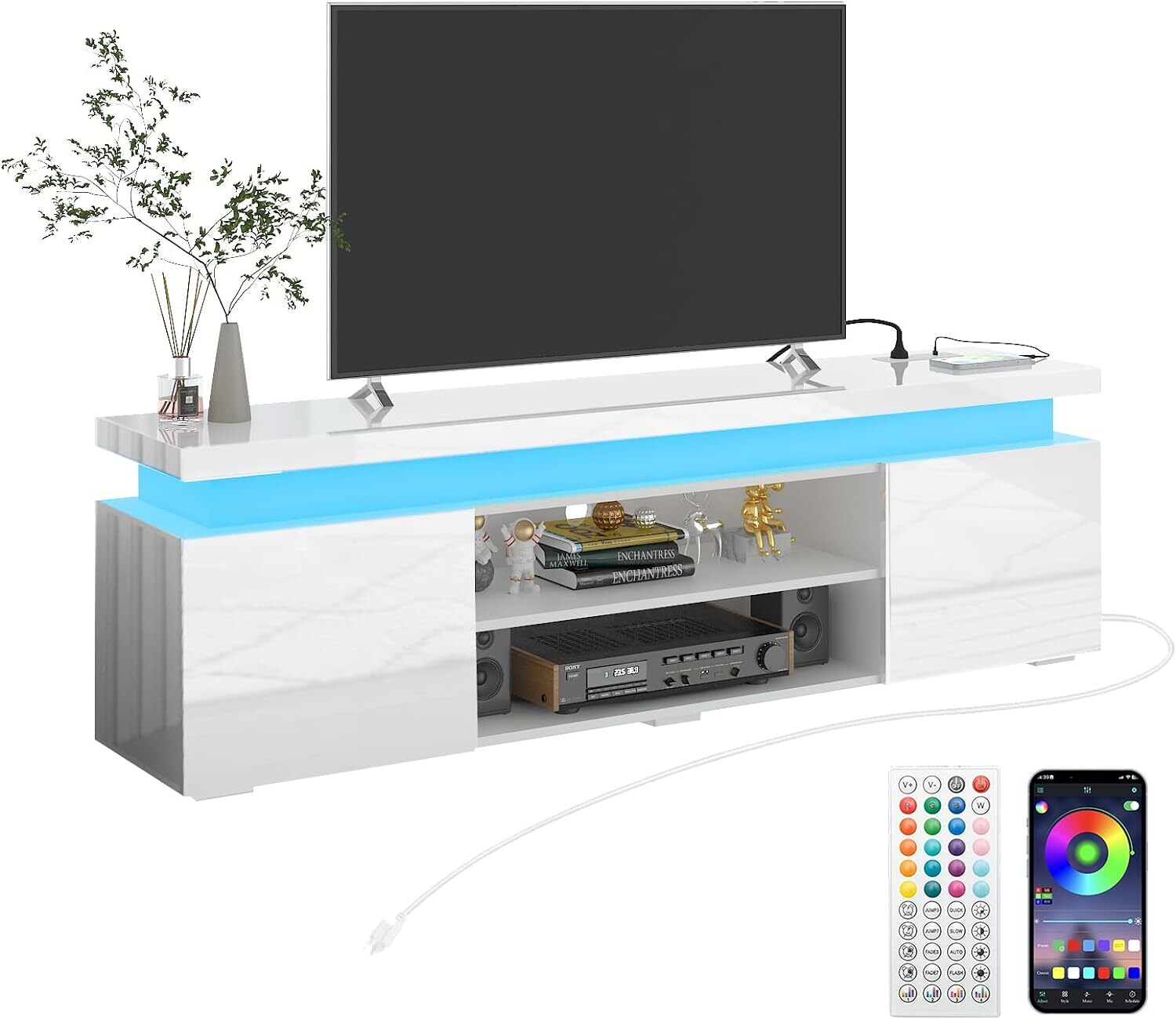 66"/75" Modern High Gloss LED TV Stand, Entertainment Center for 75"/85" TV