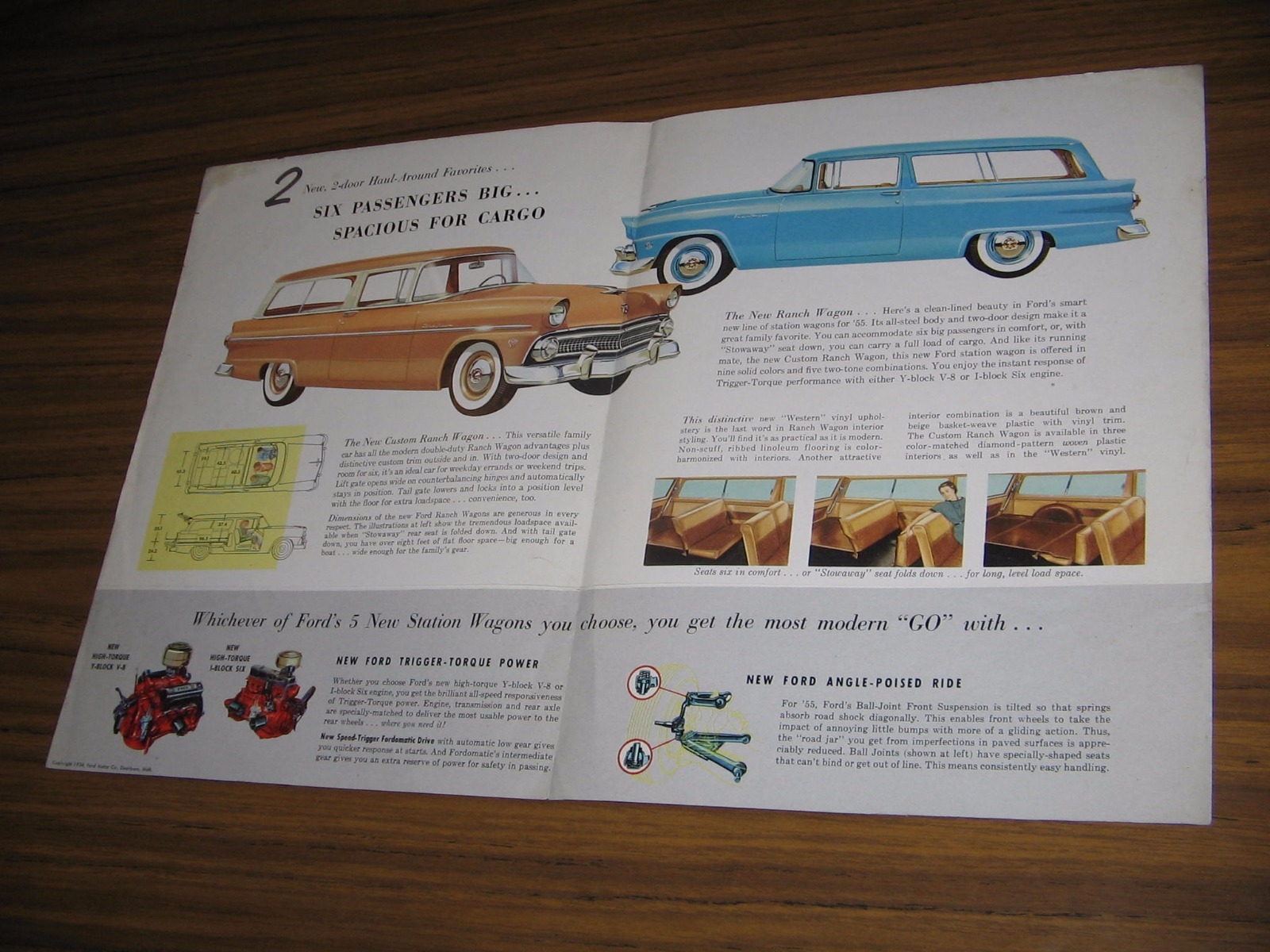 1955 Ford Station Wagons Automobile Original Color Brochure-Poster