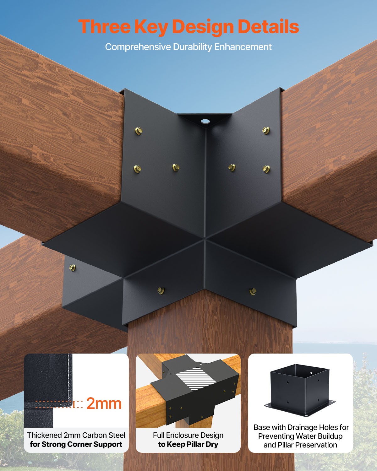 VEVOR 6x6" Pergola Bracket Kit Inner 5.5x5.5 4-Way Woodworks DIY Post 2 pcs