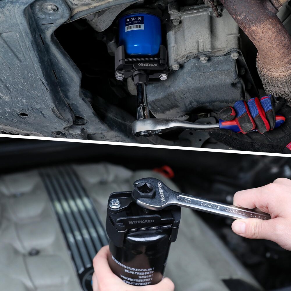 WORKPRO Universal Oil Filter Wrench Adjustable with Auto-Clamp Spring Tool USA