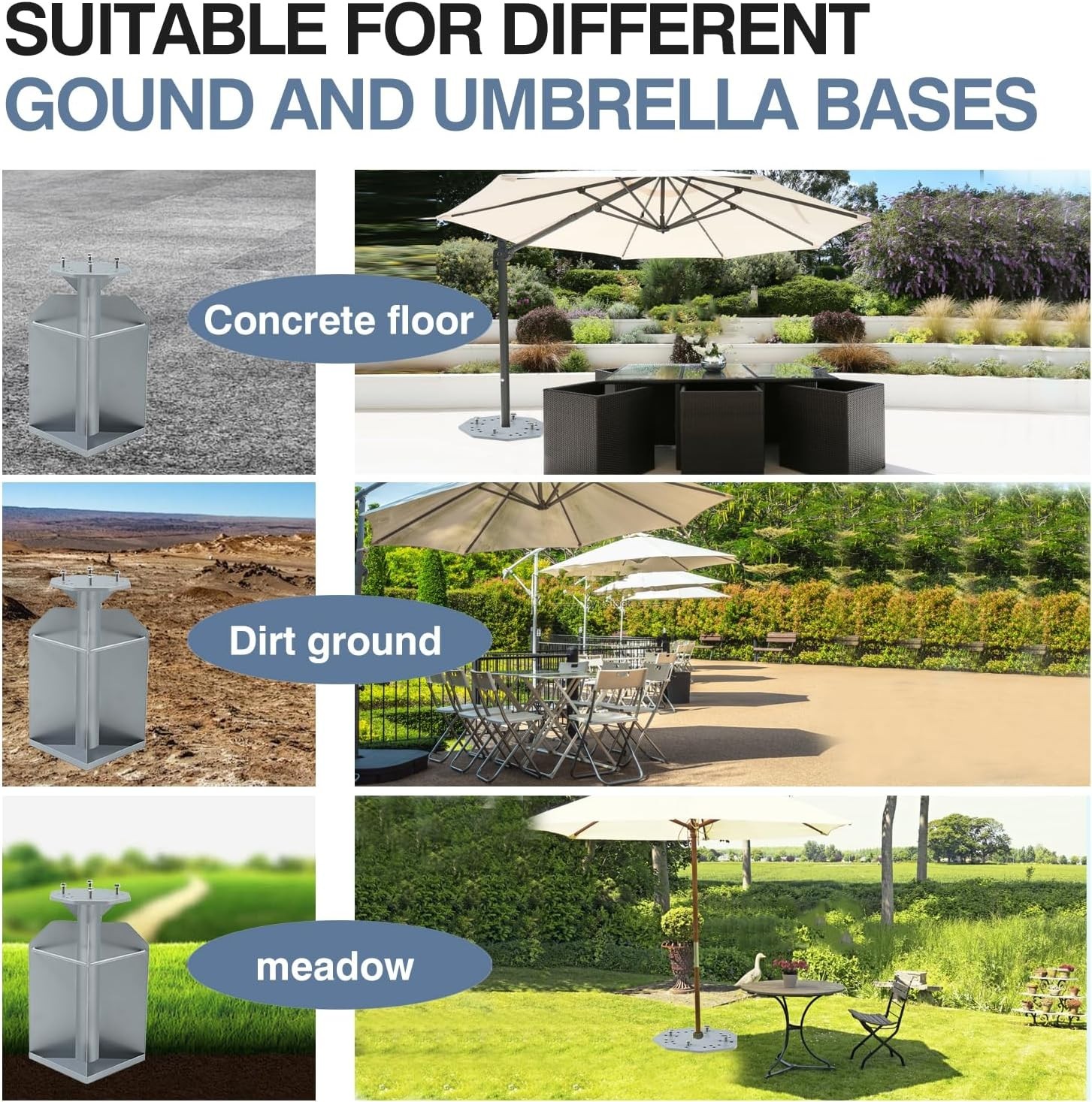 Heavy Duty In-Ground Silver2- Inground Umbrella Base with 2 Steel Tubes