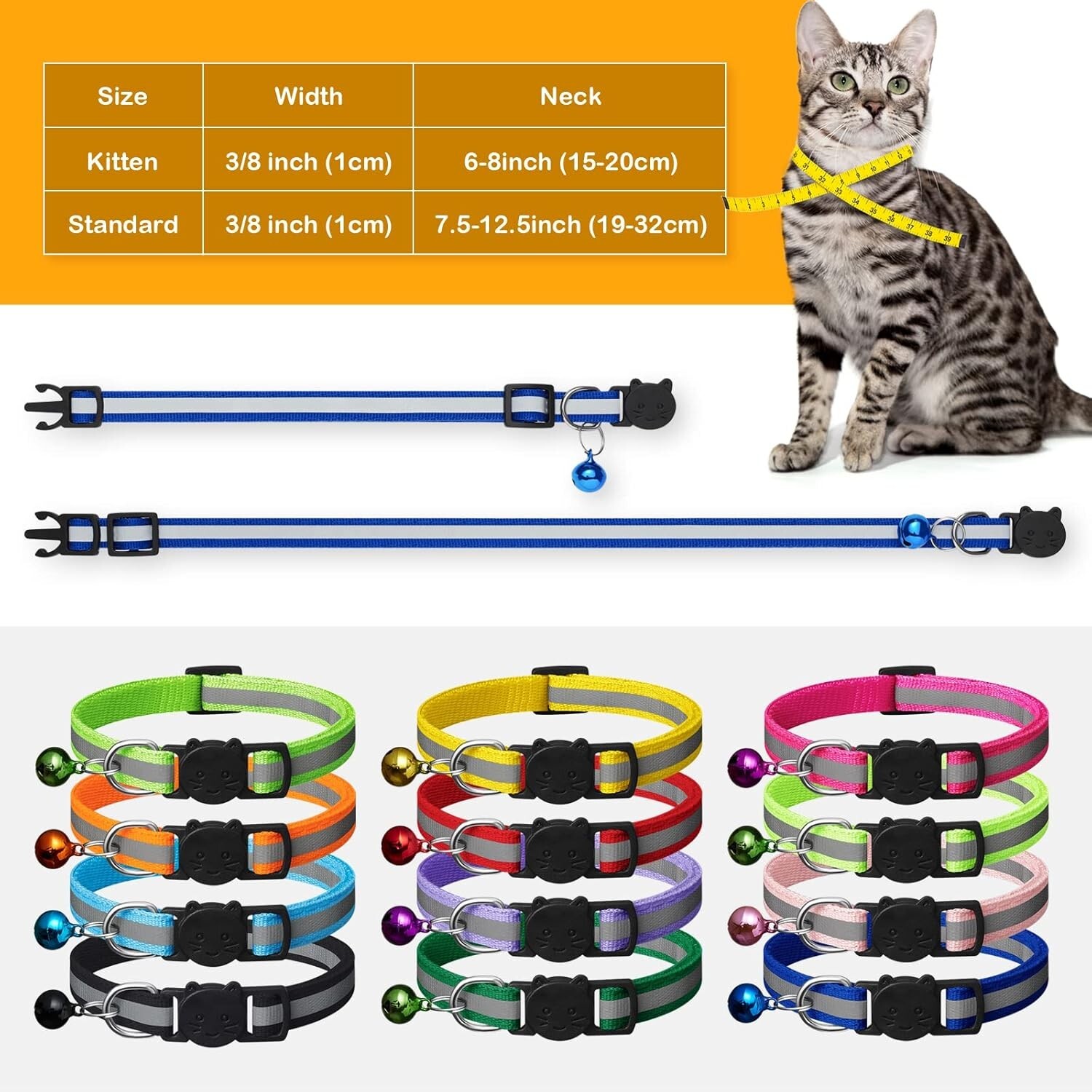 Extodry 12 OR 4 Pack Reflective-Breakaway Cat Collars with Bells,Safety Buckle
