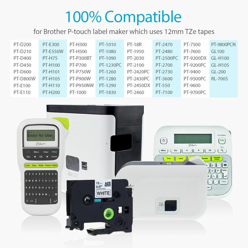 TZ-231 TZe-231 PT-D210 5PK For Brother P-Touch 12mm Label Maker Tape White 1/2"