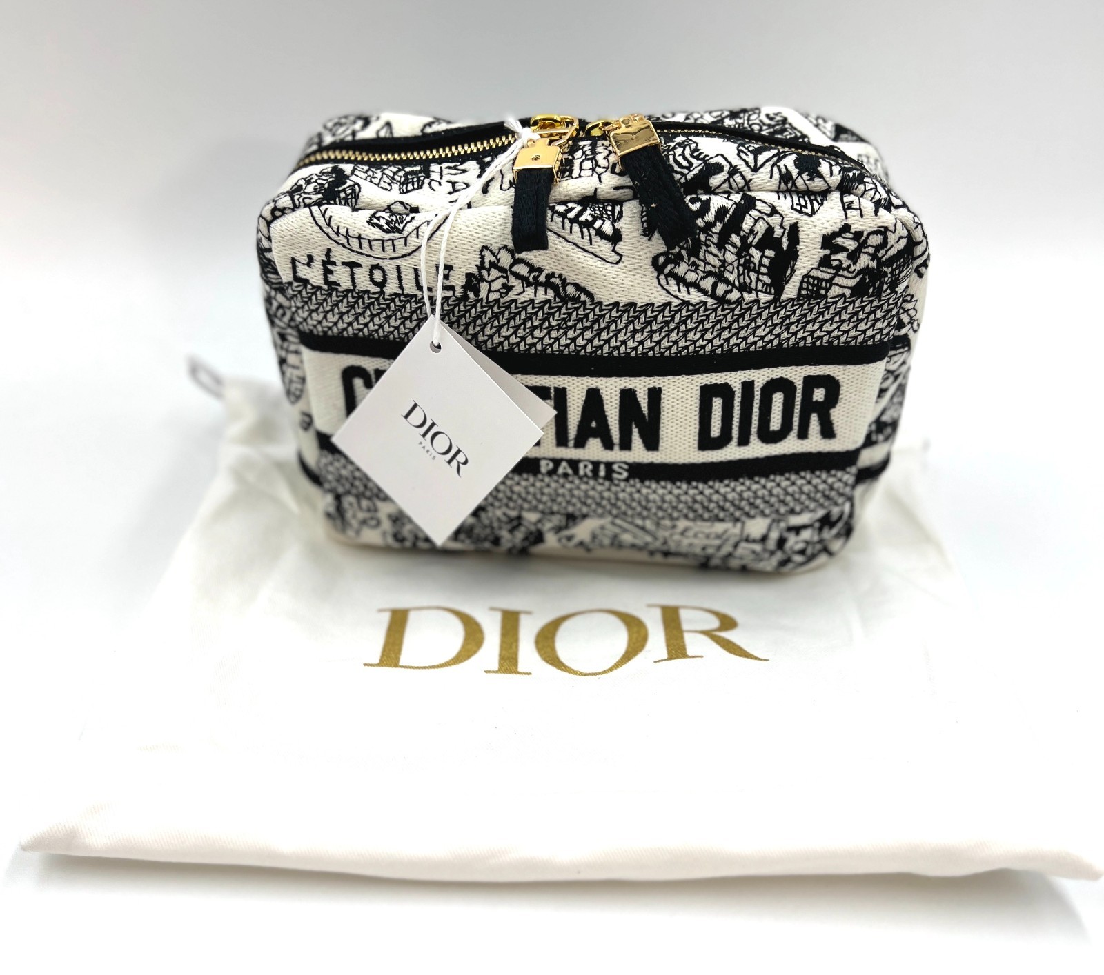 New! Christian Dior Plan De Paris Canvas Embroidered Cosmetic Bag