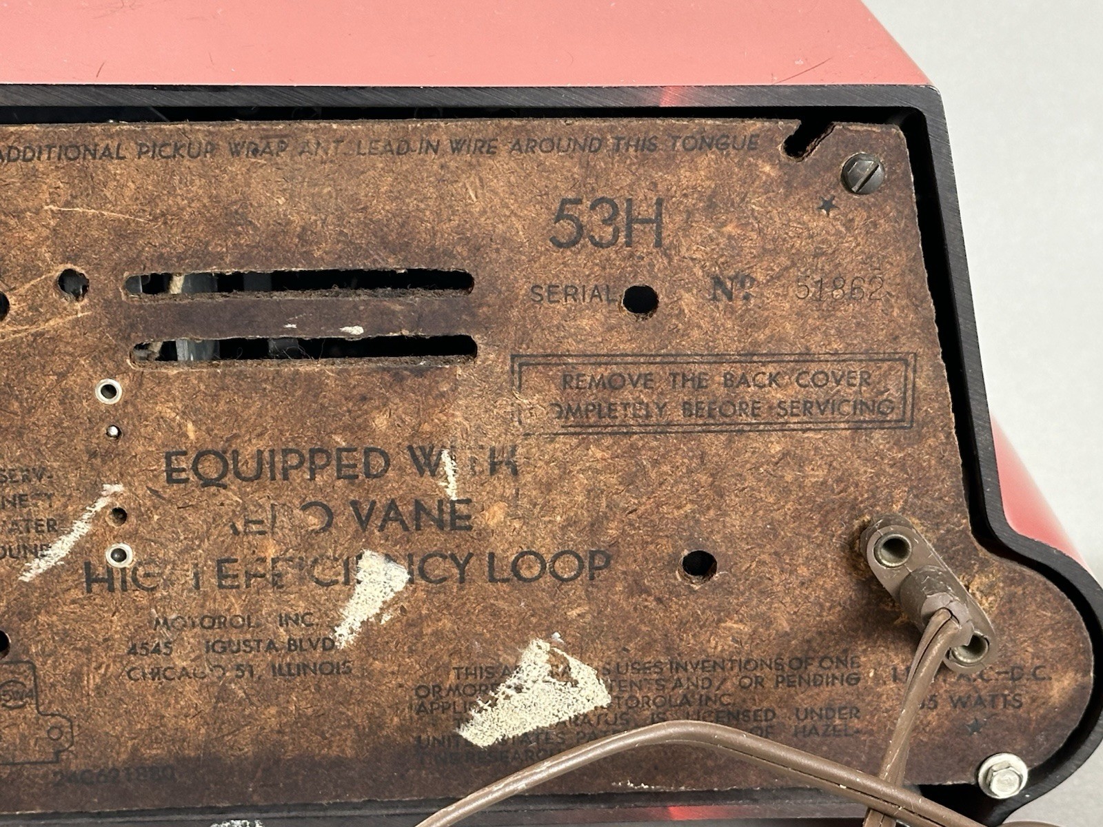 Vintage MCM 1950s Motorola 53H Tube Radio Red Atomic Age Powers On