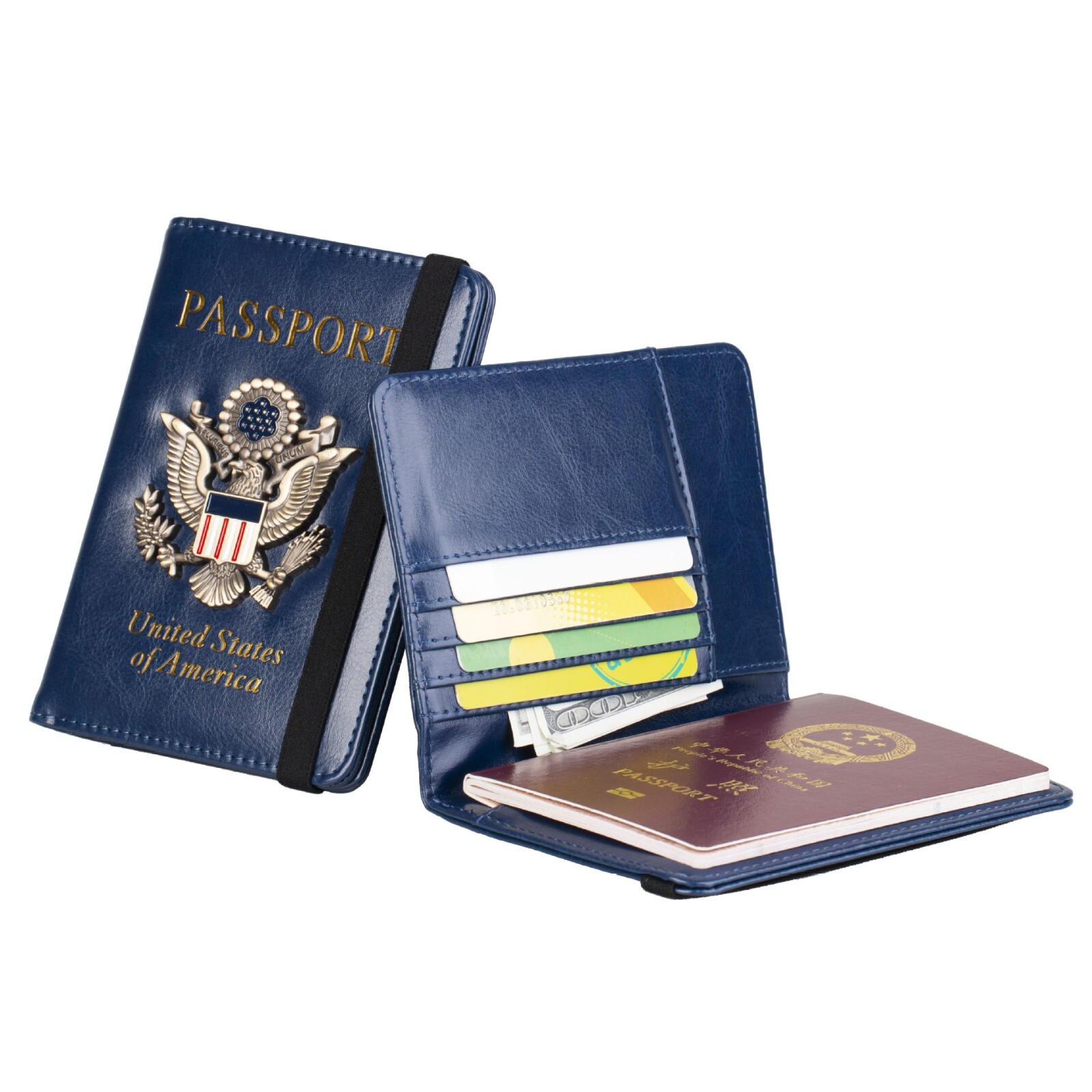 Slim Leather Passport Wallet Cover– Multi-Card + Boarding‑Pass Holder, RFID‑Safe