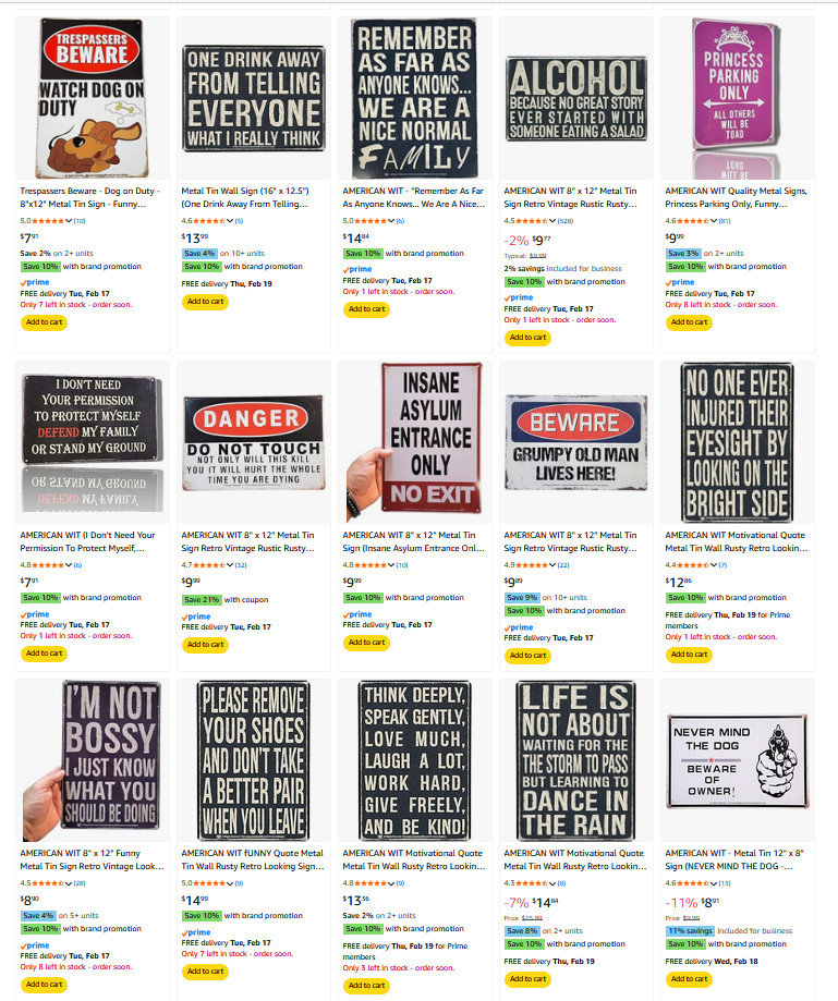 Bulk Funny Bar Novelty Metal Tin Signs - Random Assortment (8" x 12") Garage Man