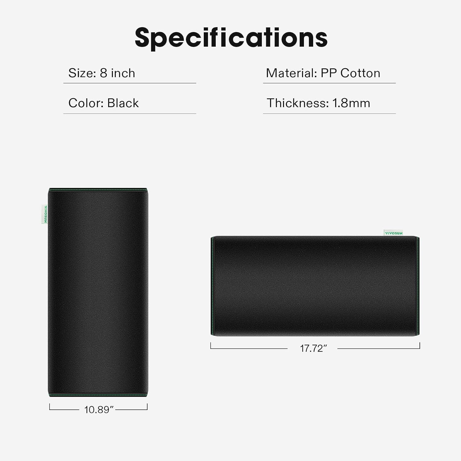 VIVOSUN 4"/6"/8" PP Cotton Prefilter 1.8mm for Carbon Filter Black/White Updated