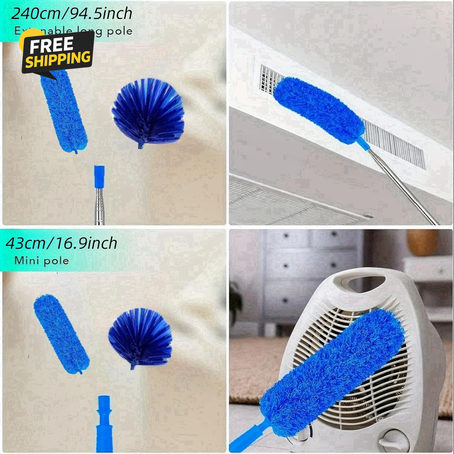 Cobweb Duster with Extension Pole,Spider Web Remover 2PCS Cob Web Duster 15-100