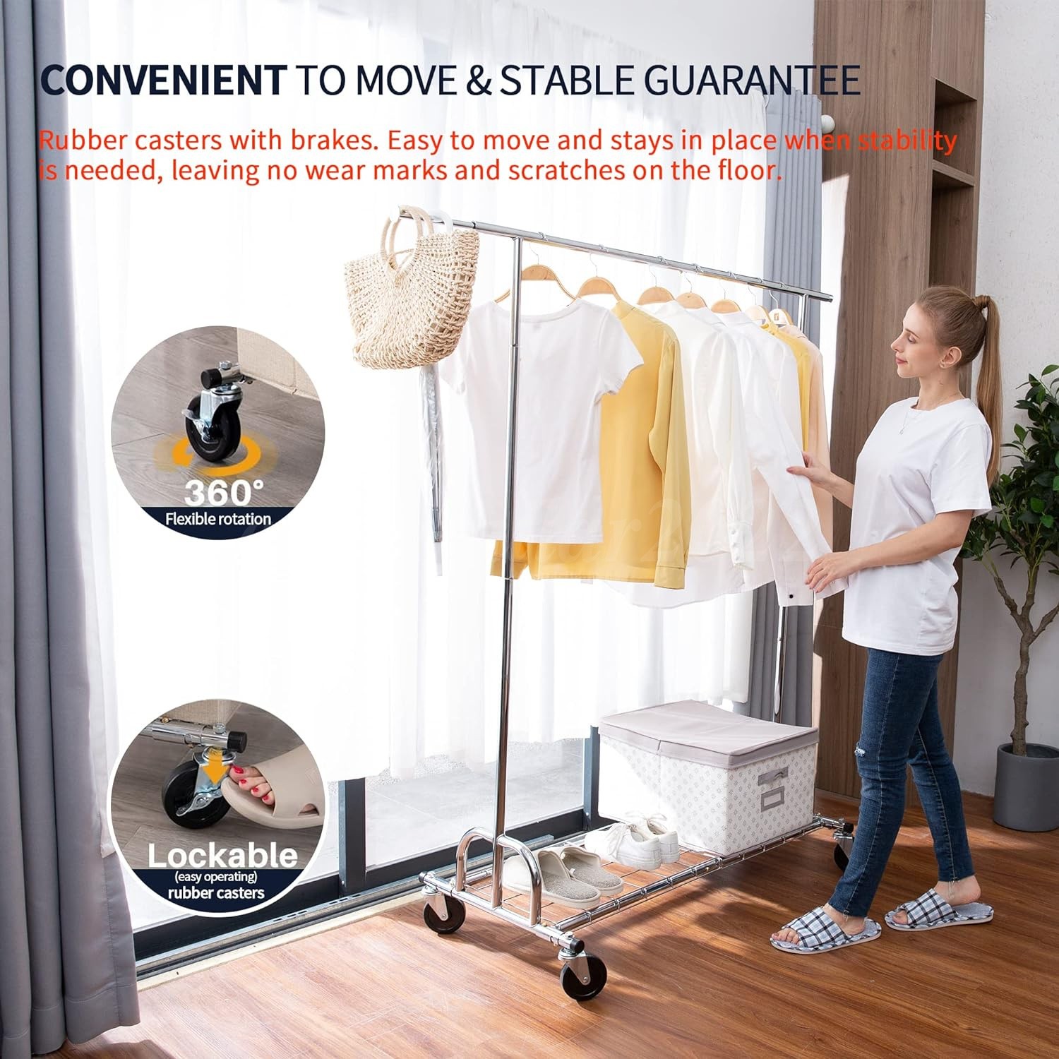 450lbs Heavy Duty Commercial Clothing Garment Rack Rolling Collapsible Chrome US