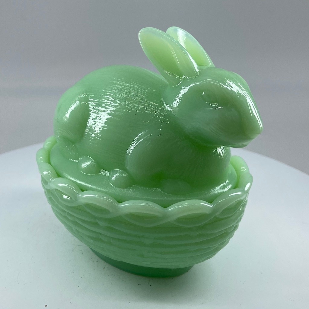 Covered Bunny Dish - Jade - Mosser Glass, USA
