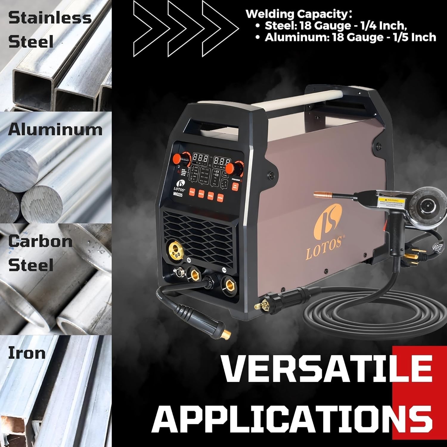 LOTOS MIG180SP MIG Welder with Aluminum Spool Gun, 225A 110/220V, 6 in 1 Gas MIG