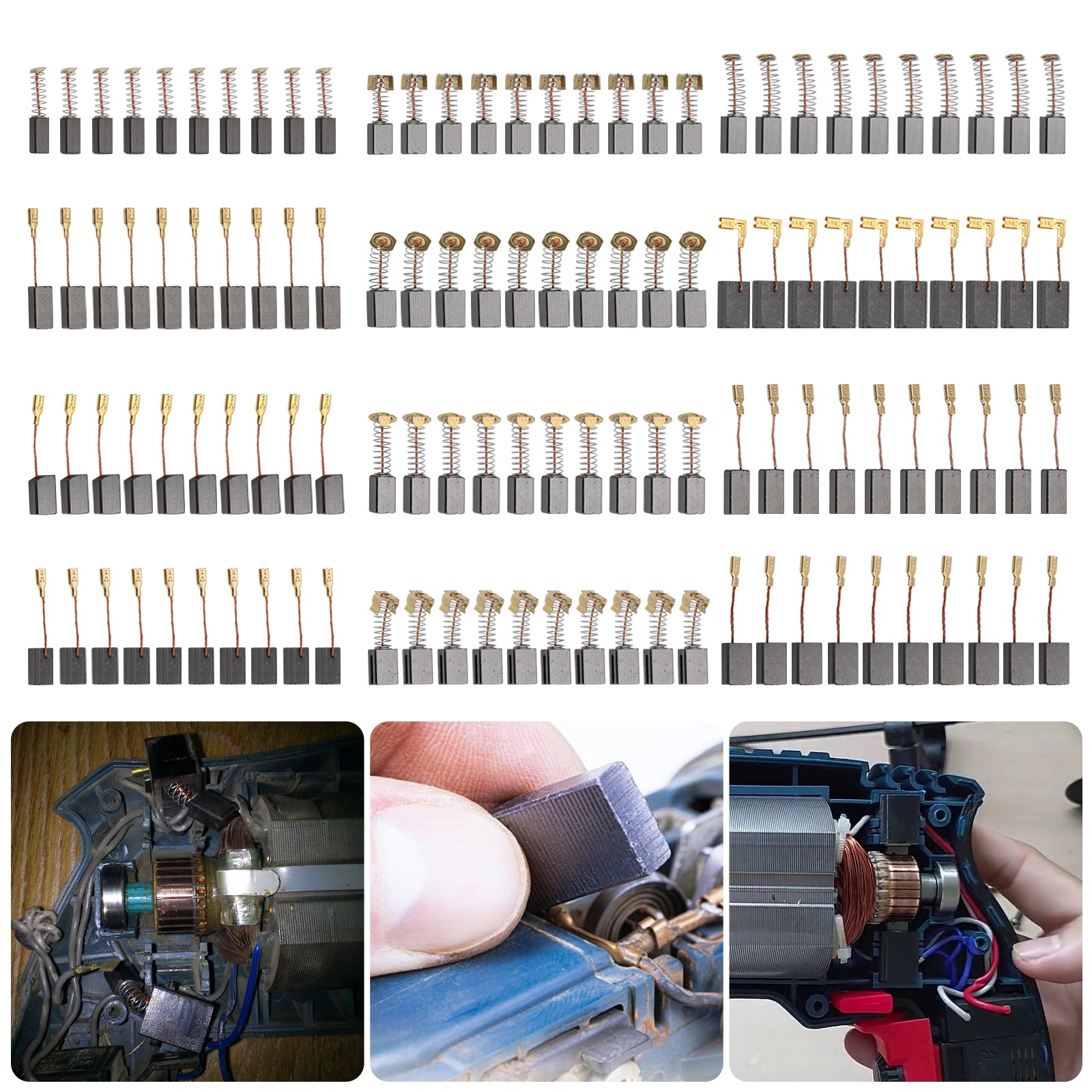 120x 12 Sizes Electric Motor Graphite Carbon Brushes Accessories For Power Tool