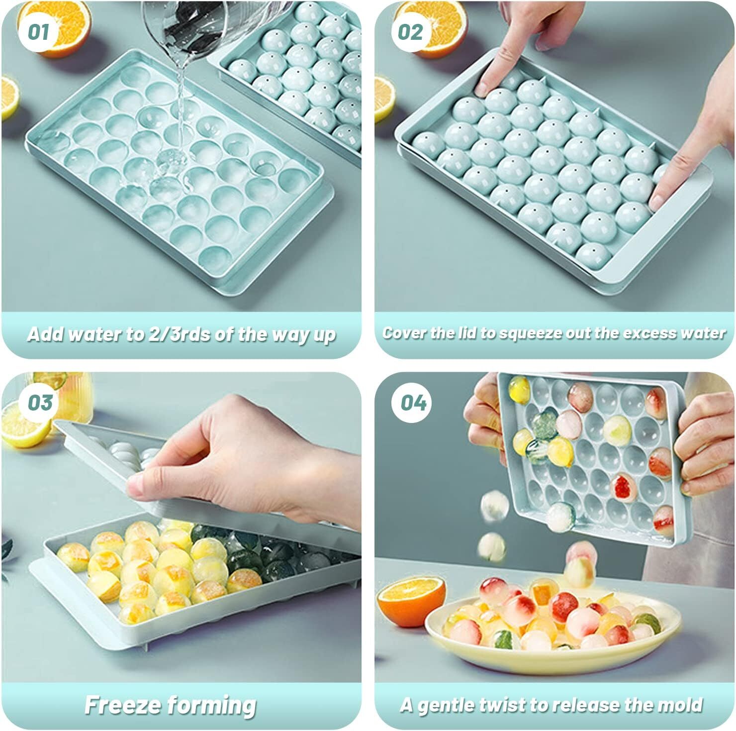 DIY Round Ice Cube Ball Maker PP Tray Silicone Sphere Mold Bar Whiskey Cocktails