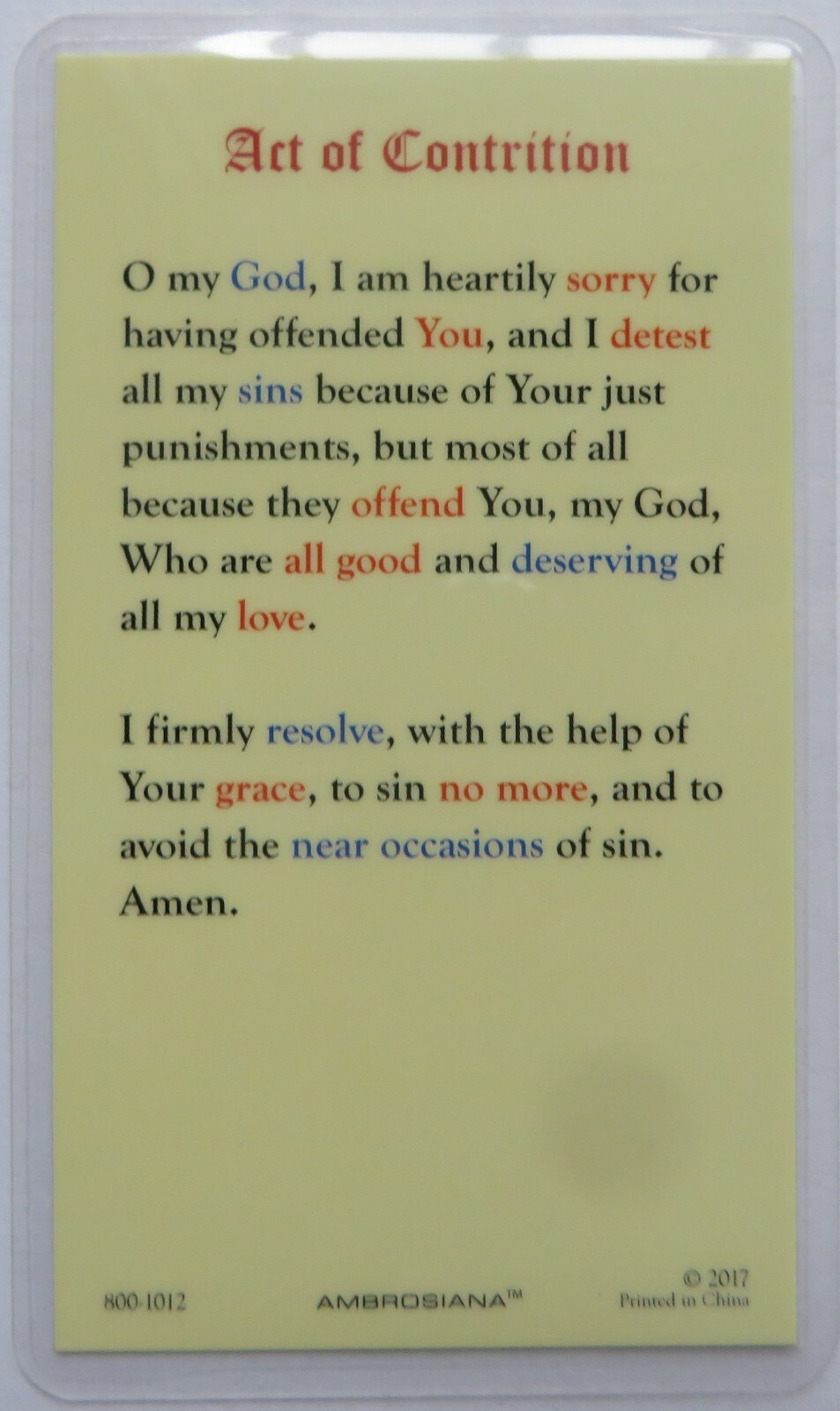 Act of Contrition - Laminated Holy Card