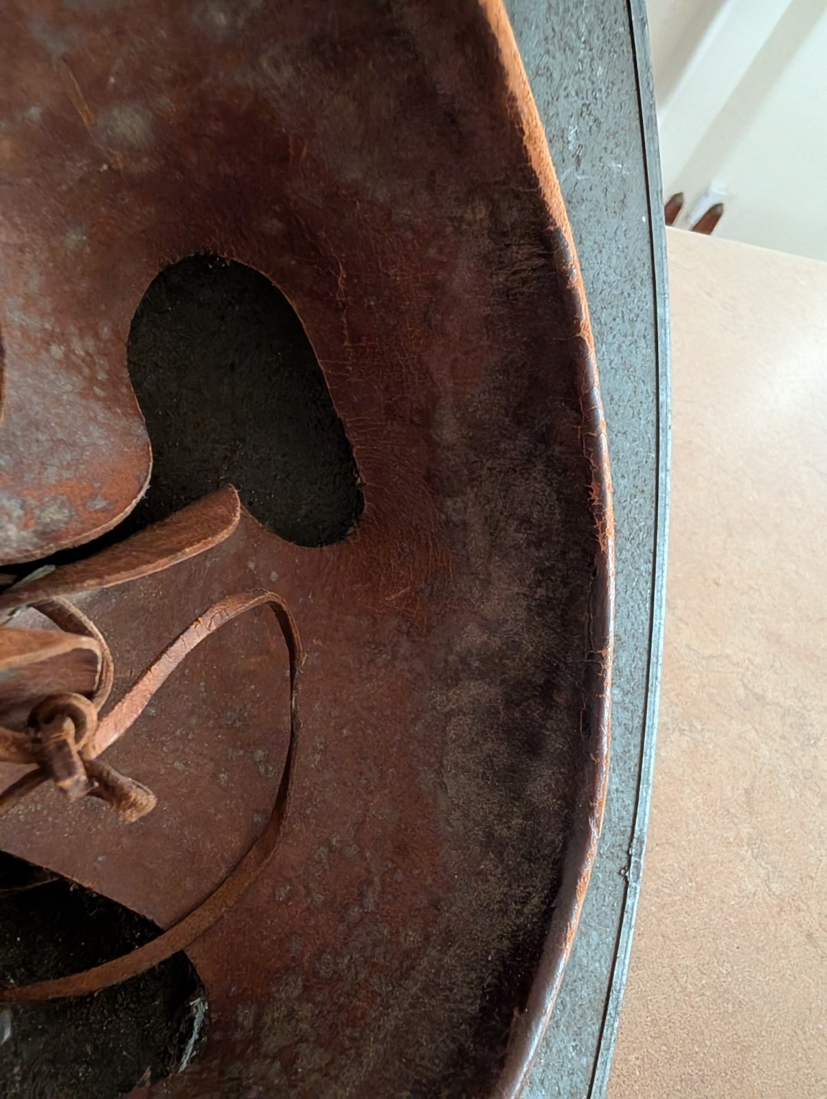 WW2 M1917A1 KELLY Helmet with Leather Liner Chin Strap Skull Pad 1930s 8C