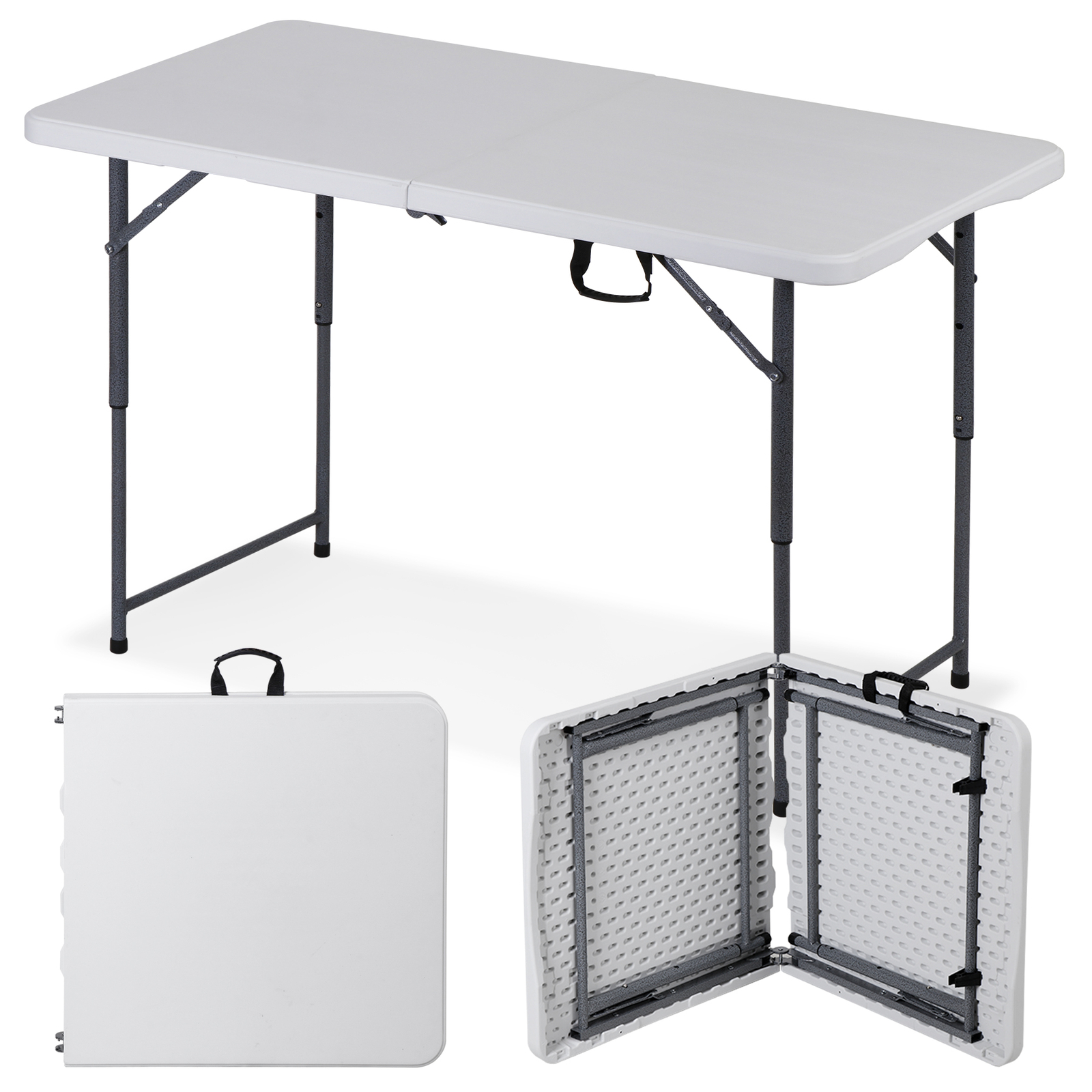 4FT Folding Table Heavy Duty Plastic Foldable Table Banquet Table w/Handle Lock