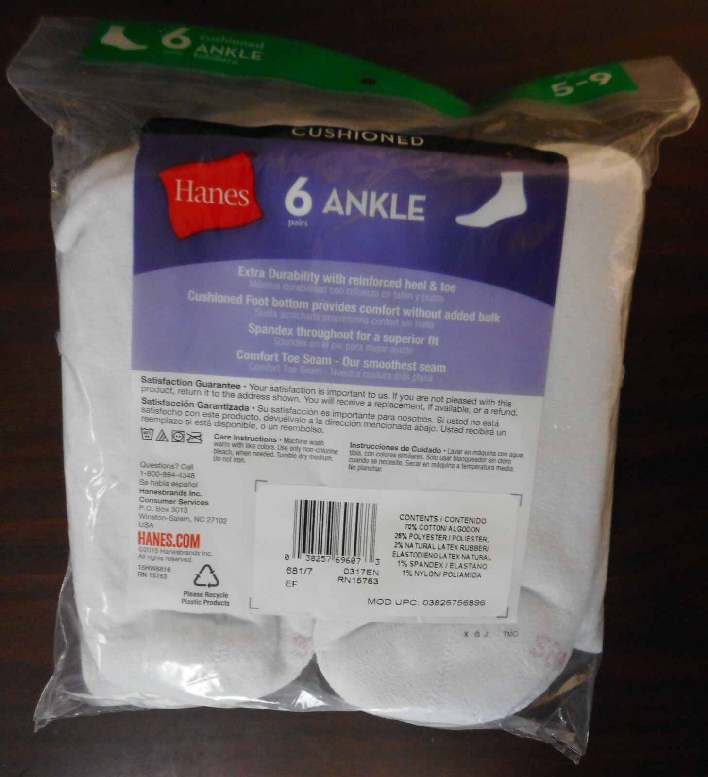 HANES PACK OF 7 PAIR OF WOMENS CUSHIONED ANKLE SOCKS WHITE SIZE 5-9****