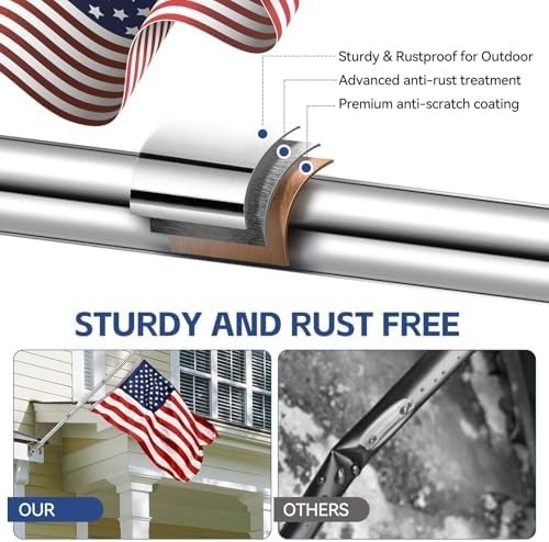 American Flag 3x5ft with 5 Ft Outdoor Pole Kit Stainless Steel Aluminum Silver