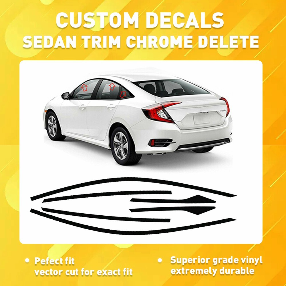 Chrome Delete Blackout Overlay for 2016-21 Honda Civic Sedan Window Trim BLACK