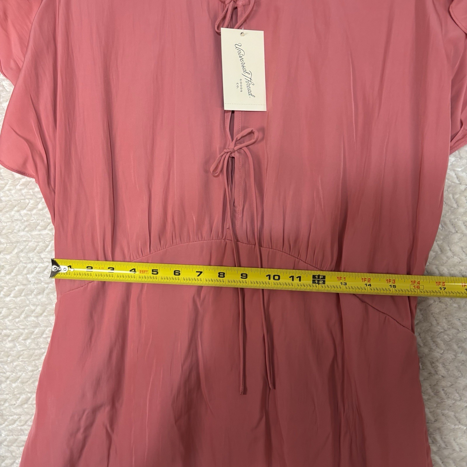 Universal Thread Dress Womens L Pink Tie Front Flutter Short Sleeve Mini