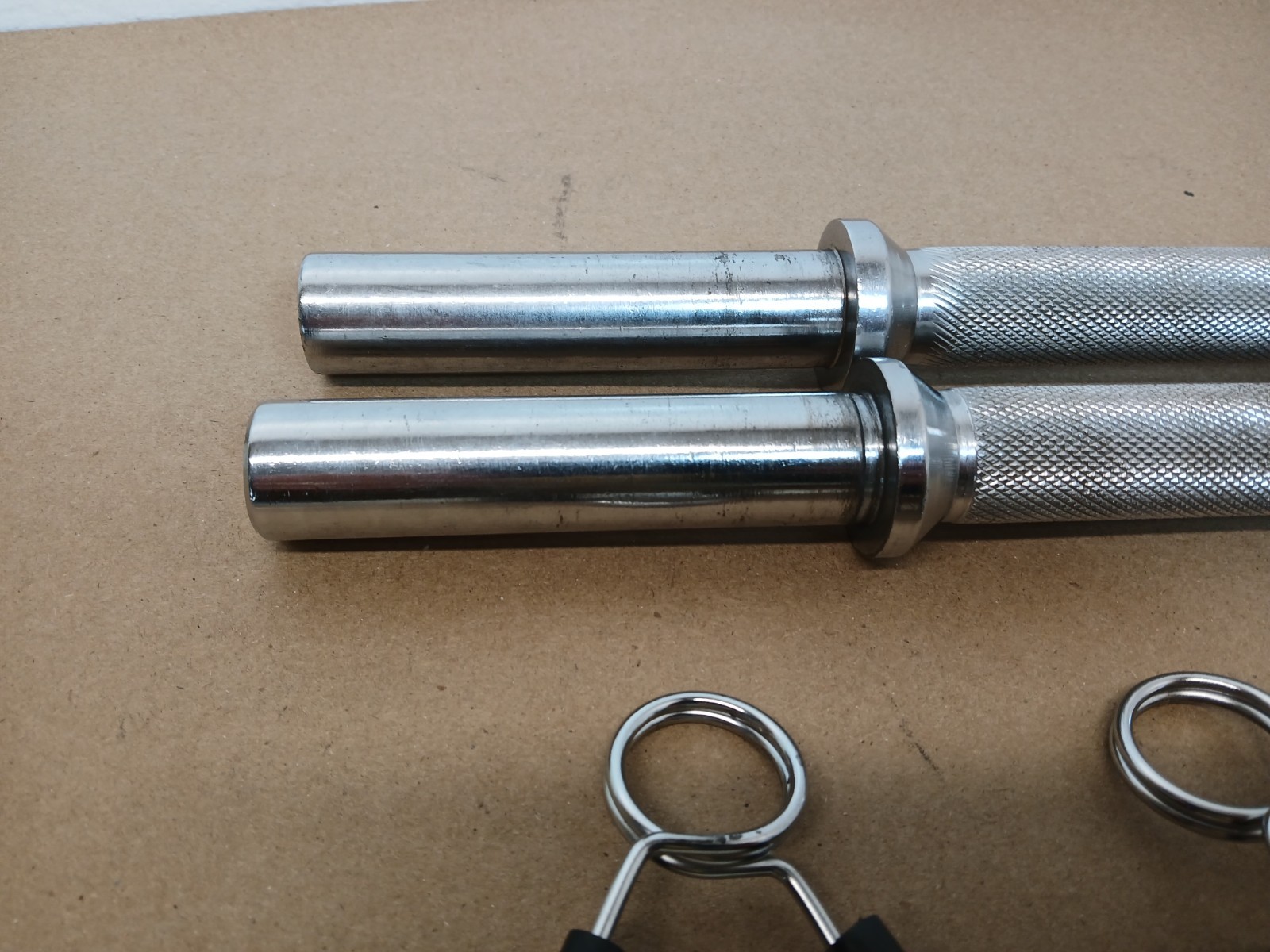 Standard 1" Dumbbell Handles Pair + Spring Collars Weight Lifting Bar Set